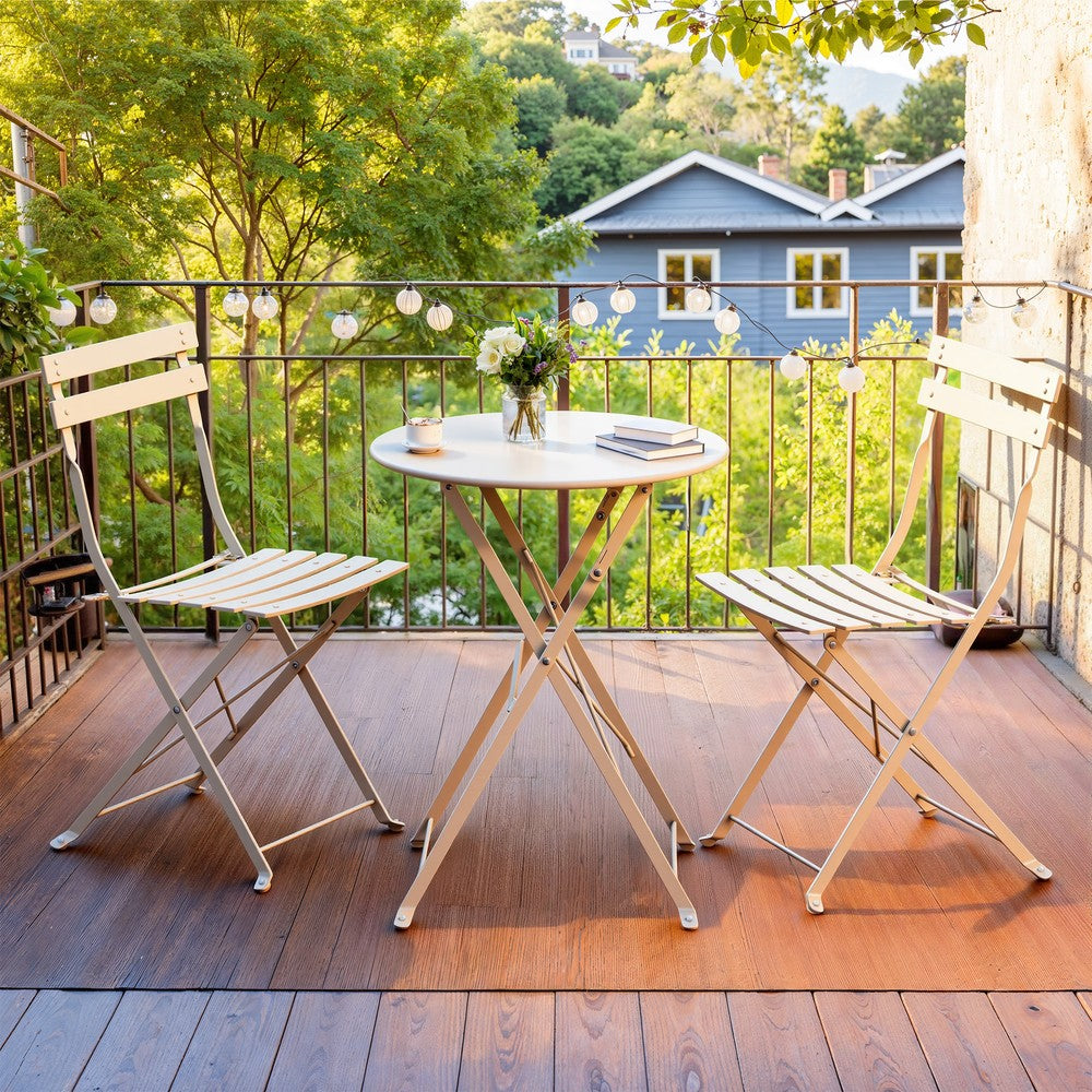 Patio Table and Chairs Set - 3-Piece - Steel - Folding Design