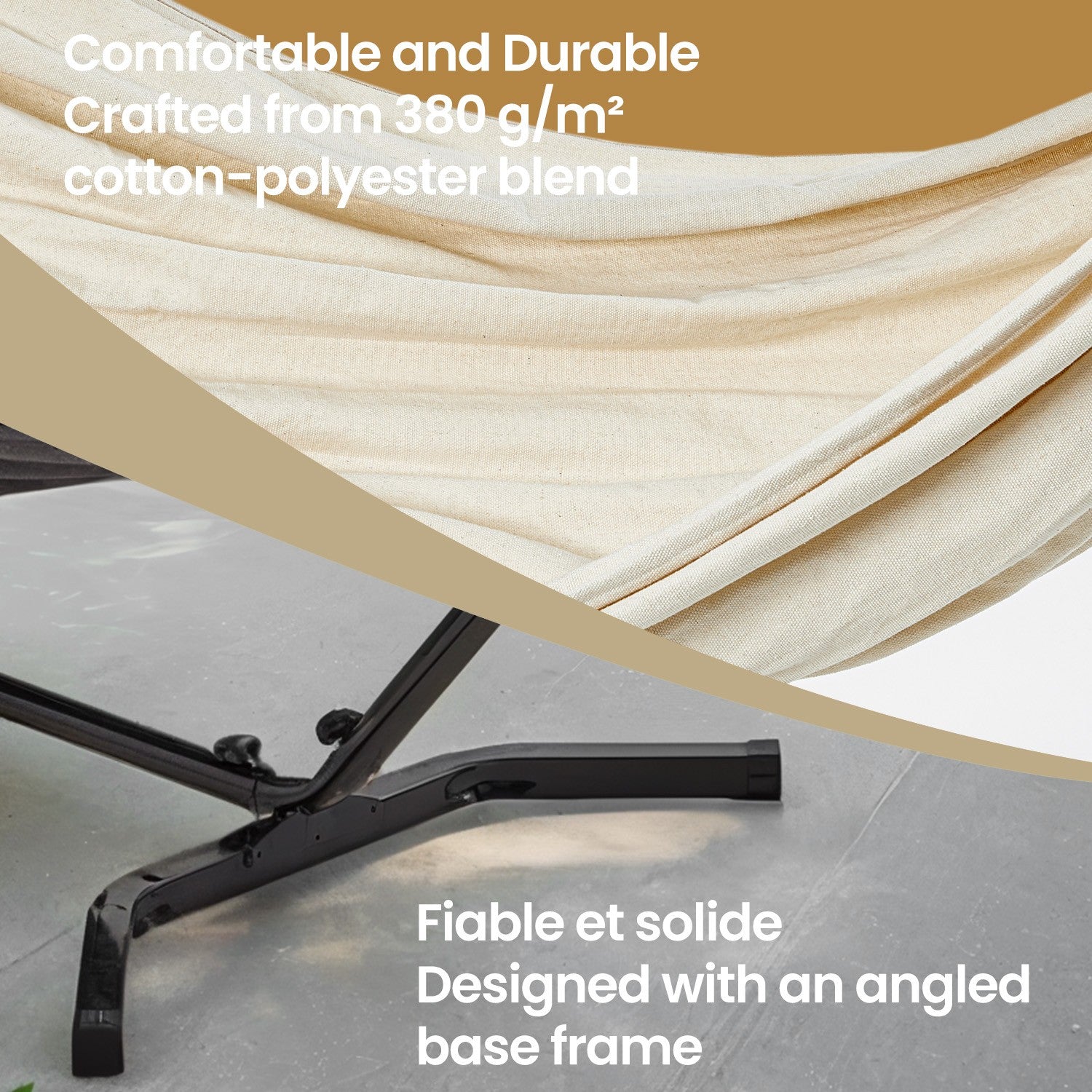 Double Hammock with Stand - 529 lb Load Capacity - Fabric - Black and Beige