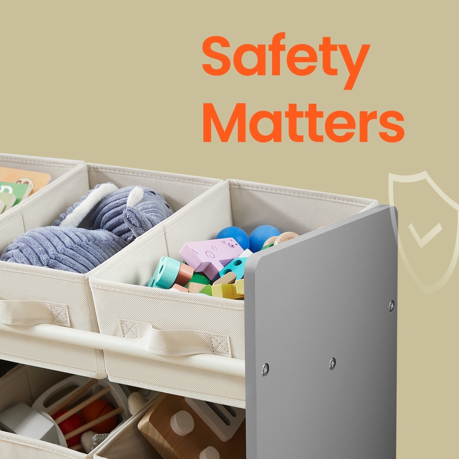 Toy Organiser - Non-Woven Fabric - Cloud White - Spacious Design with 9 Storage Boxes