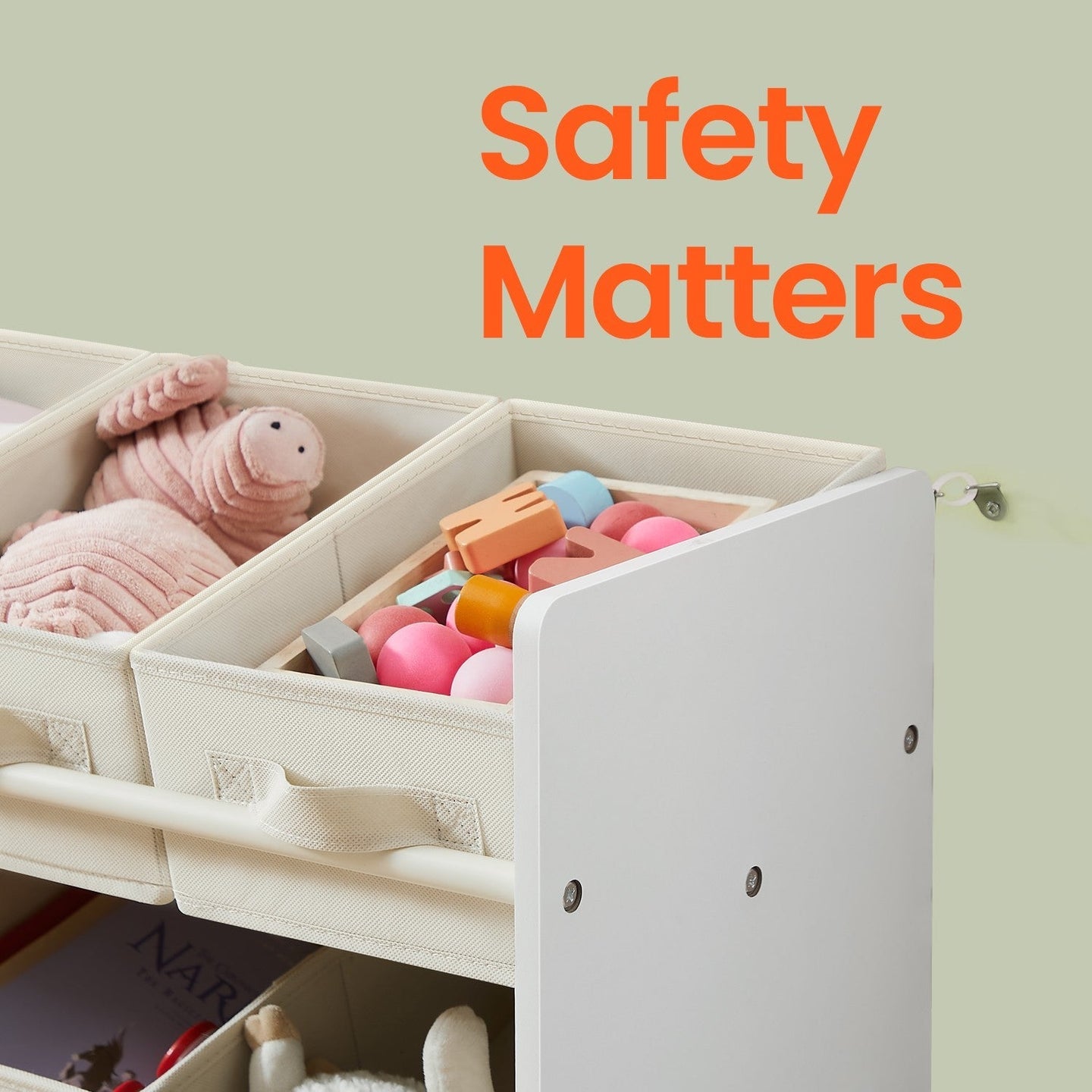 Toy Organiser - Non-Woven Fabric - Cloud White - Spacious Design with 9 Storage Boxes