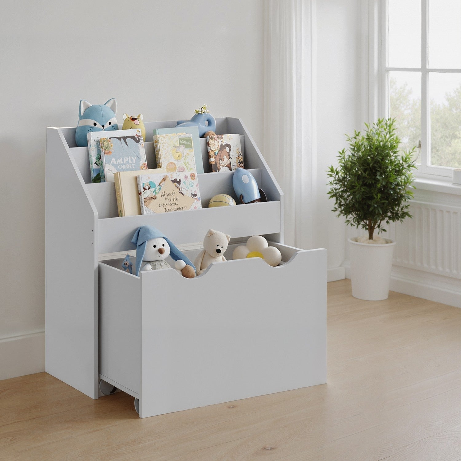 Toy Storage Rack - Wood - Multicolor - 3 Shelves with Wheels for Children's Room and Playroom