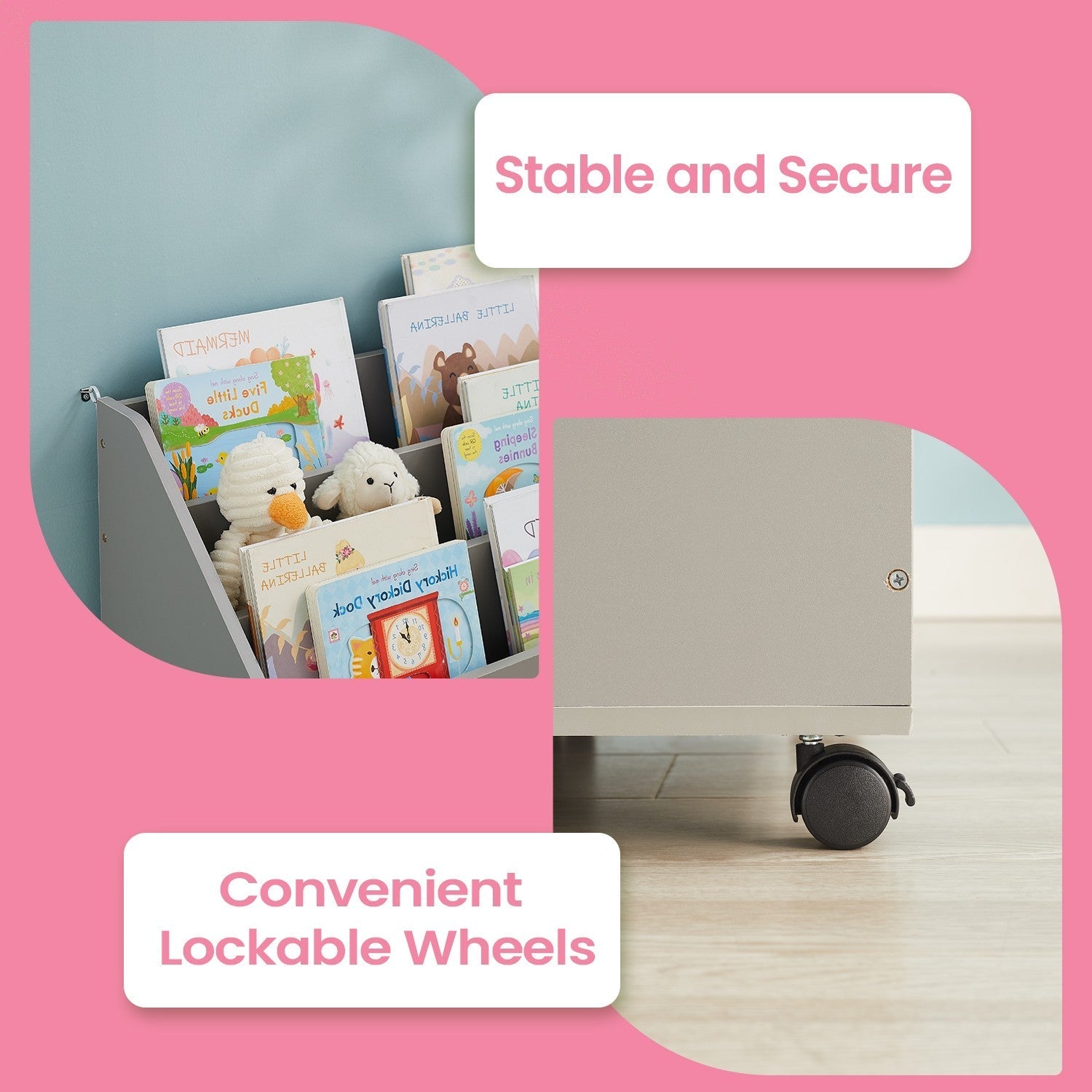 Toy Storage Rack - Wood - Multicolor - 3 Shelves with Wheels for Children's Room and Playroom