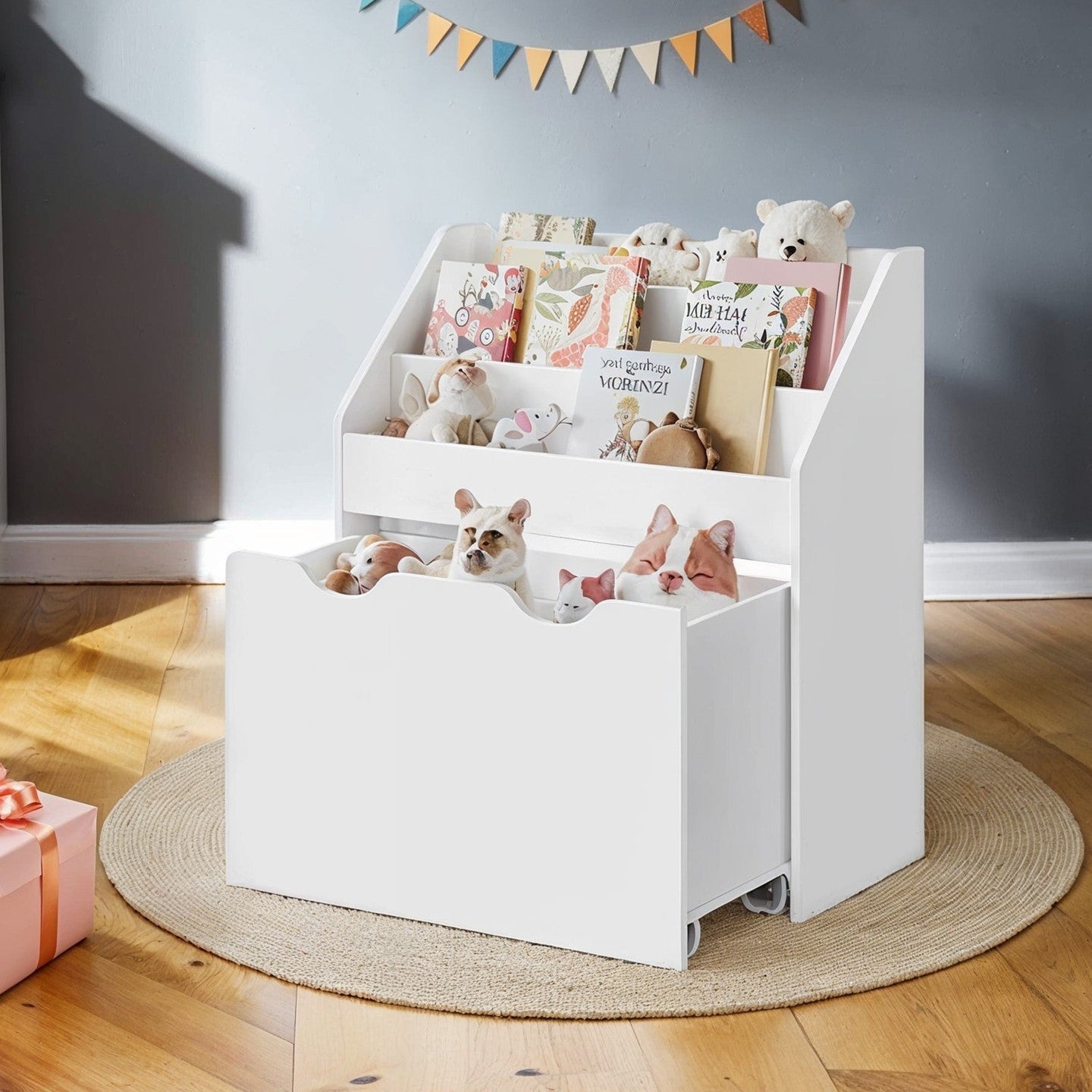 Toy Storage Rack - Wood - Multicolor - 3 Shelves with Wheels for Children's Room and Playroom