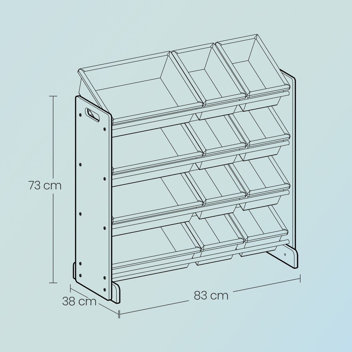Kids' Toy Organiser - 12 Boxes - MDF - Easy for Kids to Access