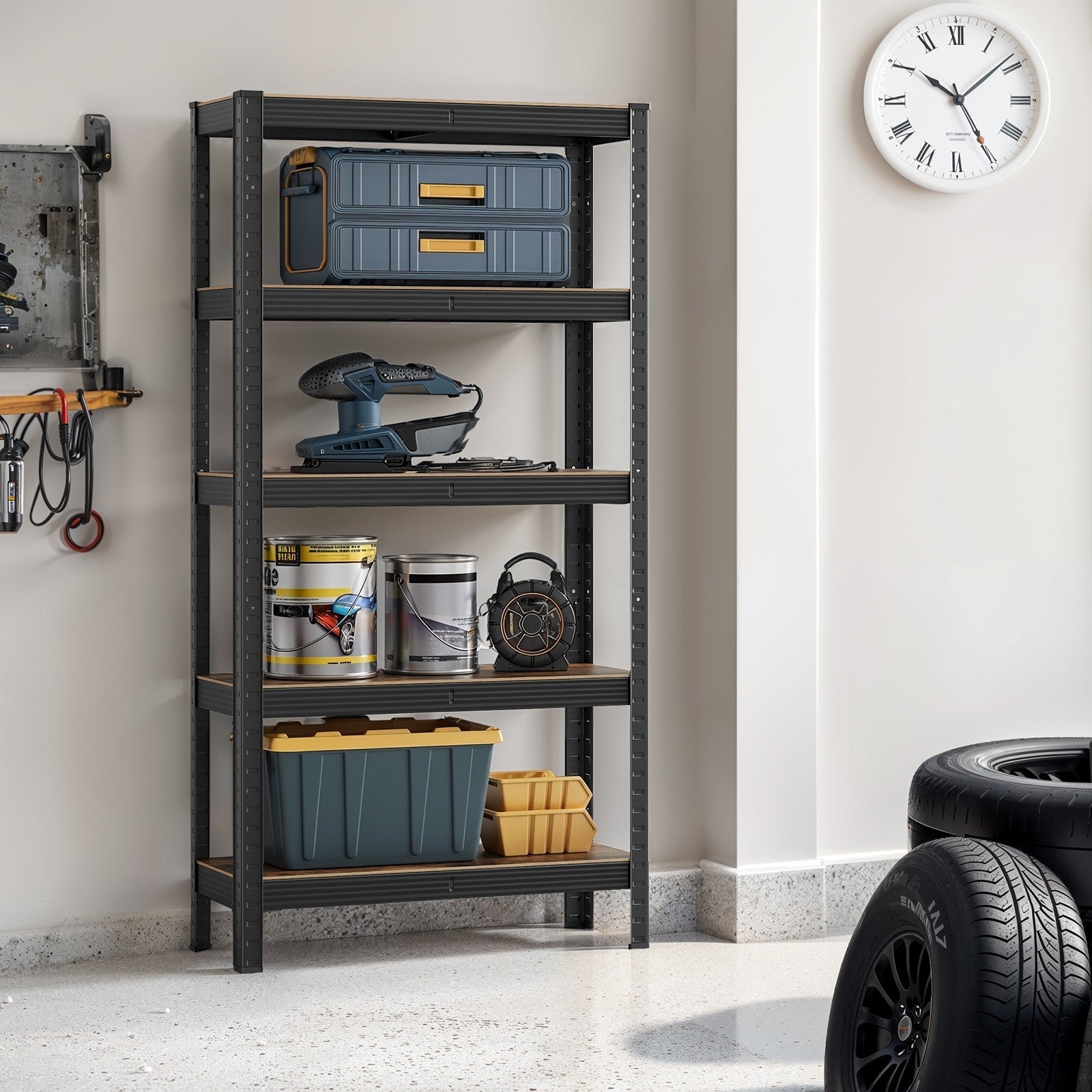 5-Tier Storage Shelving Unit - Metal - Brown and Black - Adjustable Shelves