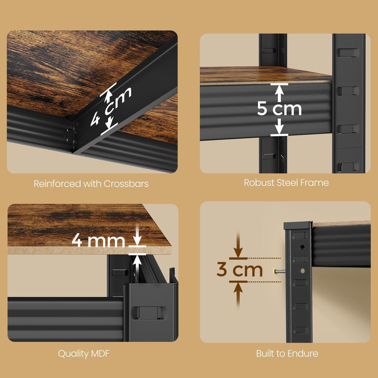 5-Tier Storage Shelving Unit - Metal - Brown and Black - Adjustable Shelves
