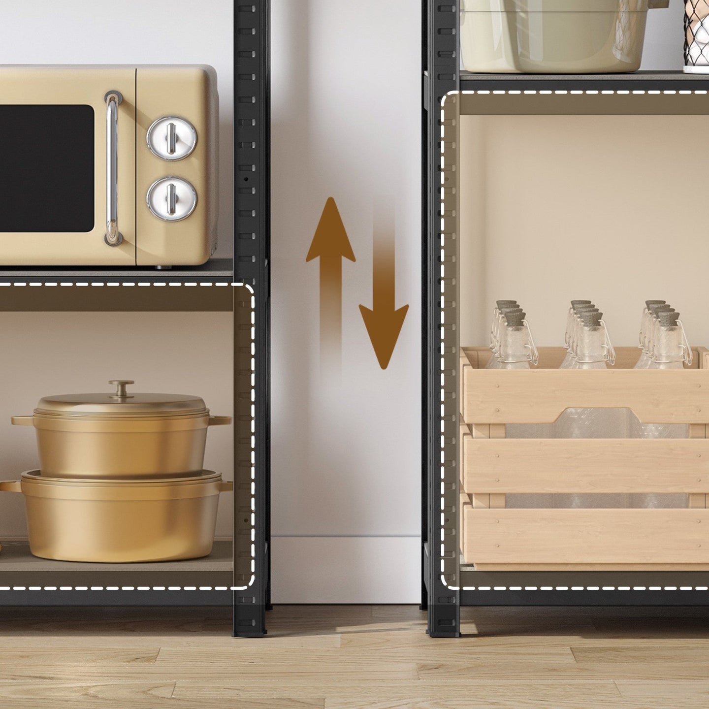 5-Tier Storage Shelving Unit - Metal - Brown and Black - Adjustable Shelves