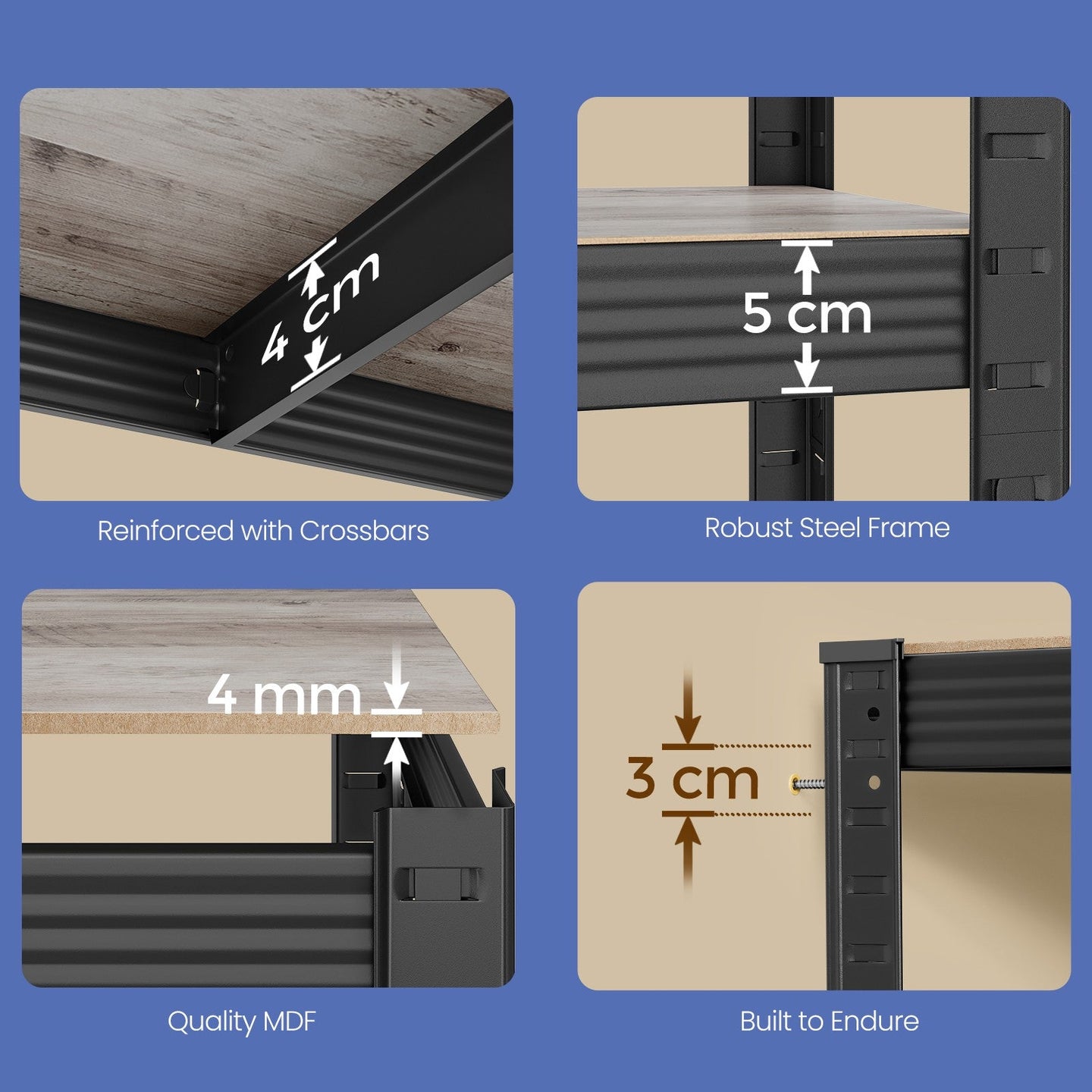 5-Tier Shelving Unit - Metal - Silver - Adjustable Shelves