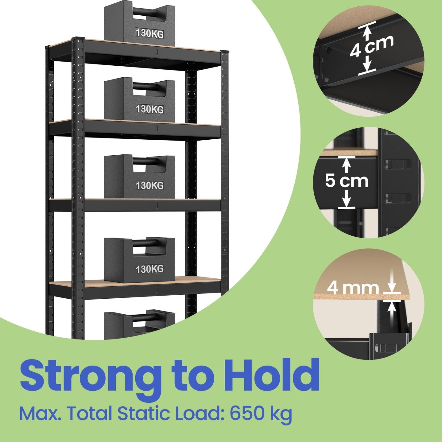 5-Tier Shelving Unit - Steel - Silver - Adjustable Shelves with 650 kg Load Capacity
