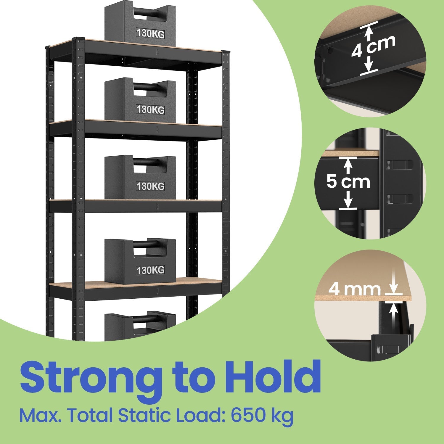 5-Tier Shelving Unit - Steel - Silver - Adjustable Shelves with 650 kg Load Capacity