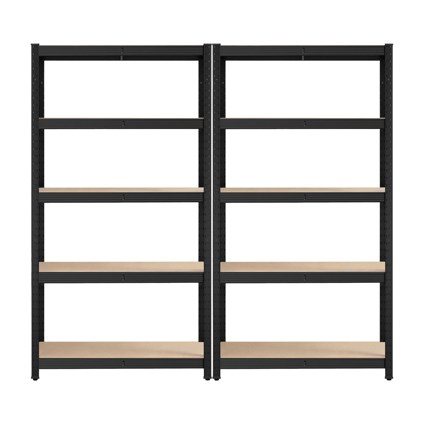 5-Tier Shelving Units Set of 2 - Power-Coated Steel Frame and MDF - Black