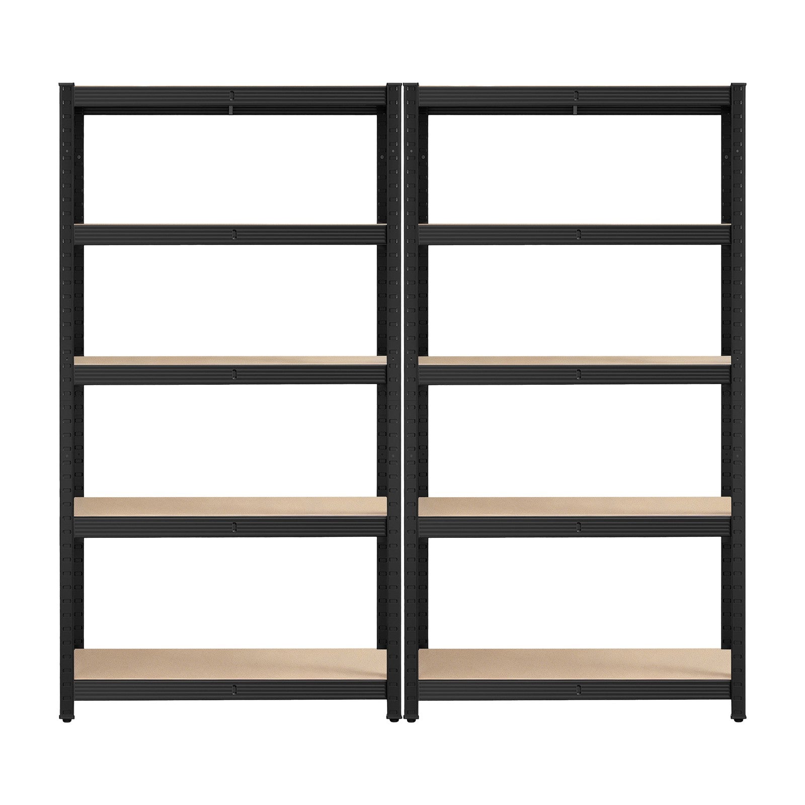 5-Tier Shelving Units Set of 2 - Power-Coated Steel Frame and MDF - Black