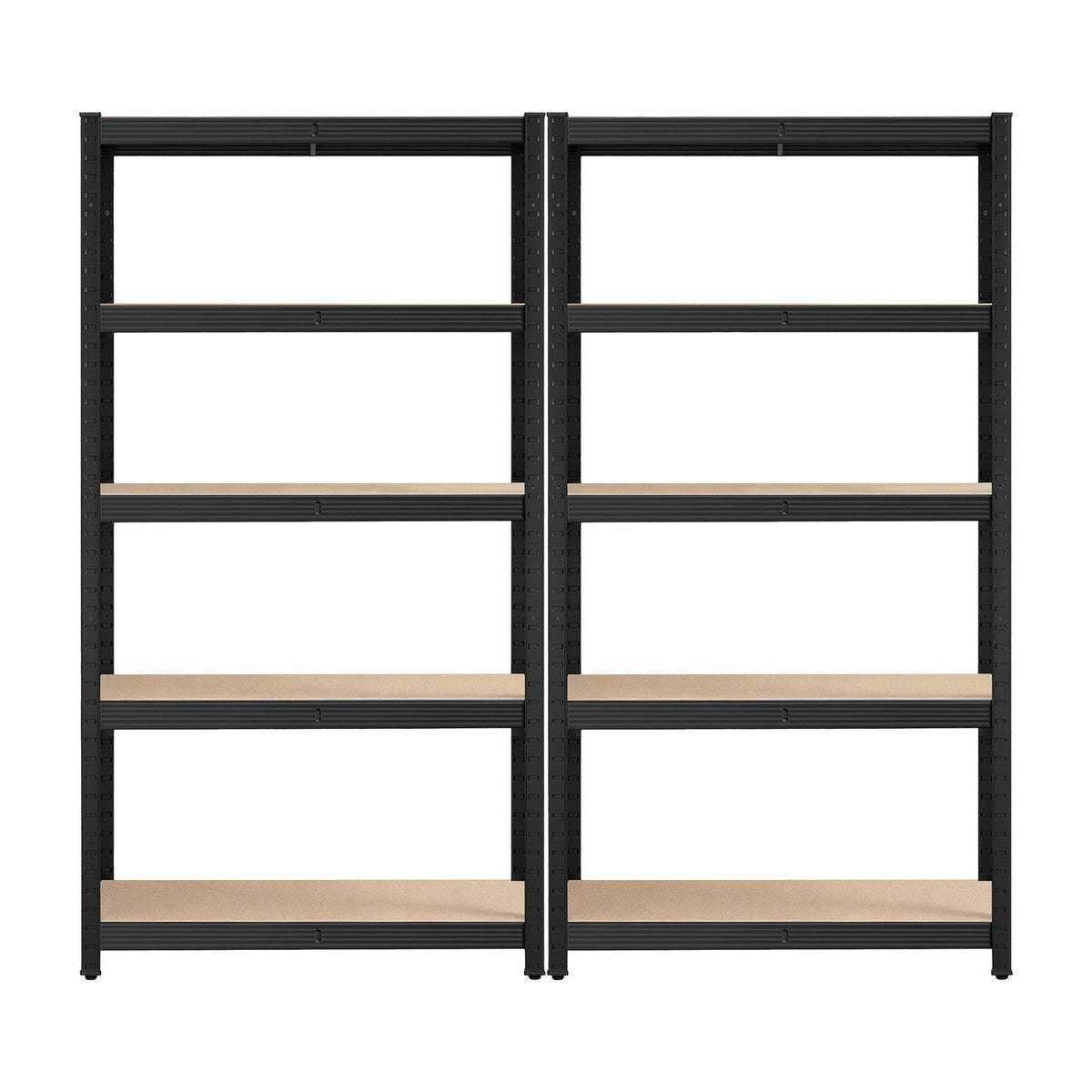 5-Tier Shelving Units Set of 2 - Power-Coated Steel Frame and MDF - Black