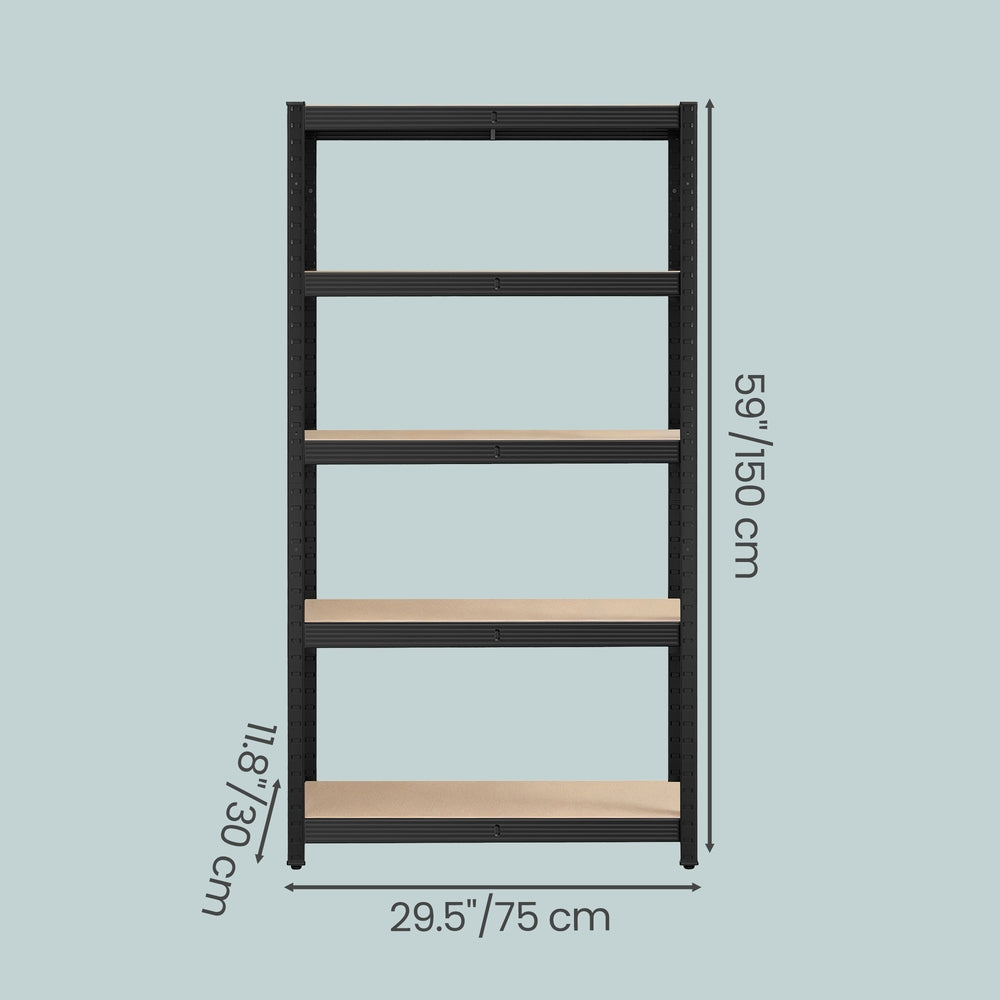 5-Tier Shelving Units Set of 2 - Power-Coated Steel Frame and MDF - Black