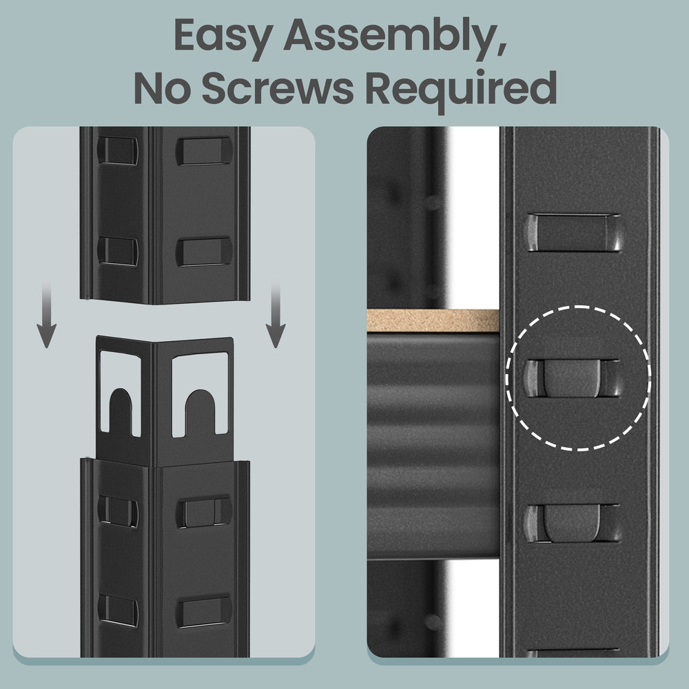 5-Tier Shelving Units Set of 2 - Power-Coated Steel Frame and MDF - Black