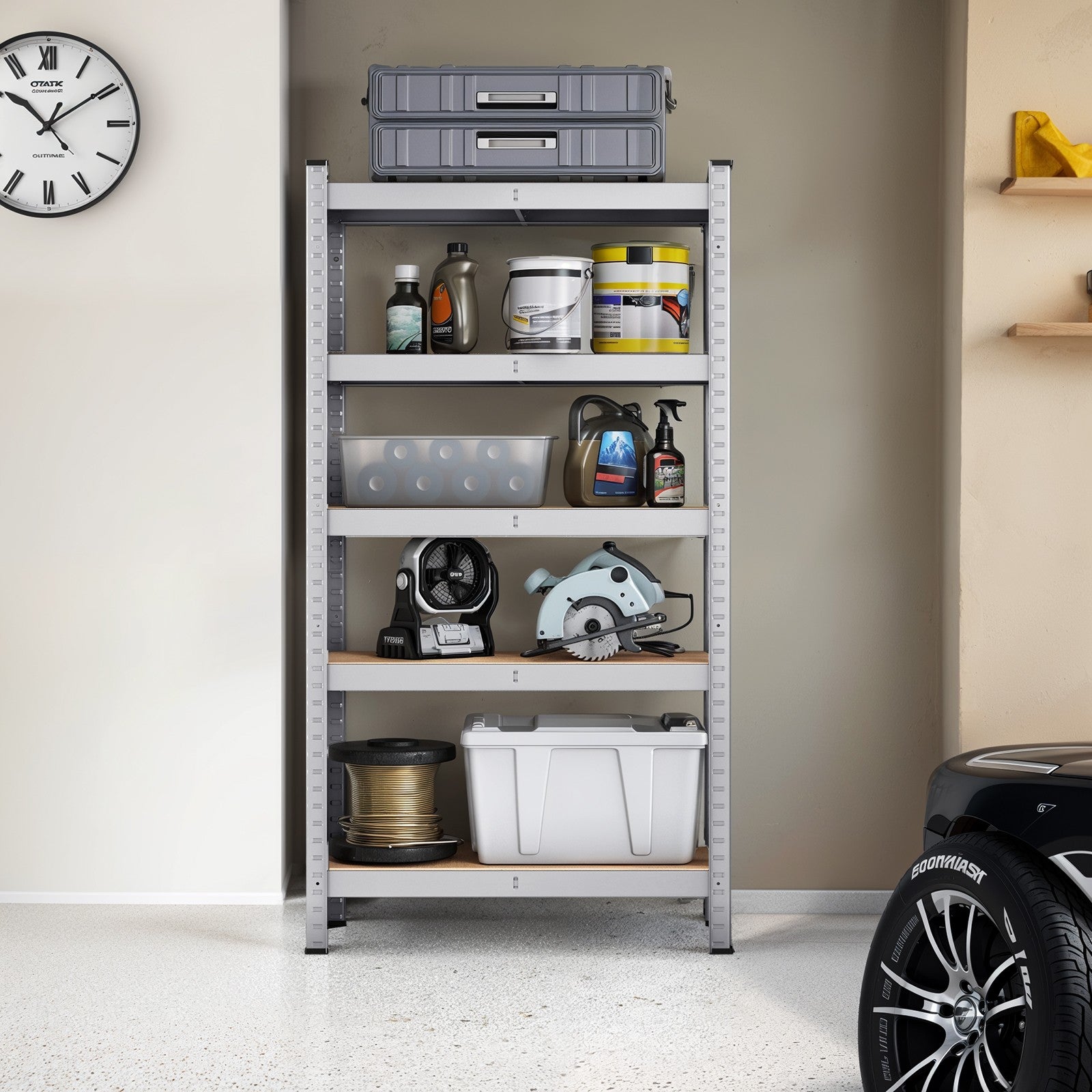 5-Tier Shelving Unit - Metal - Silver - Adjustable Shelves