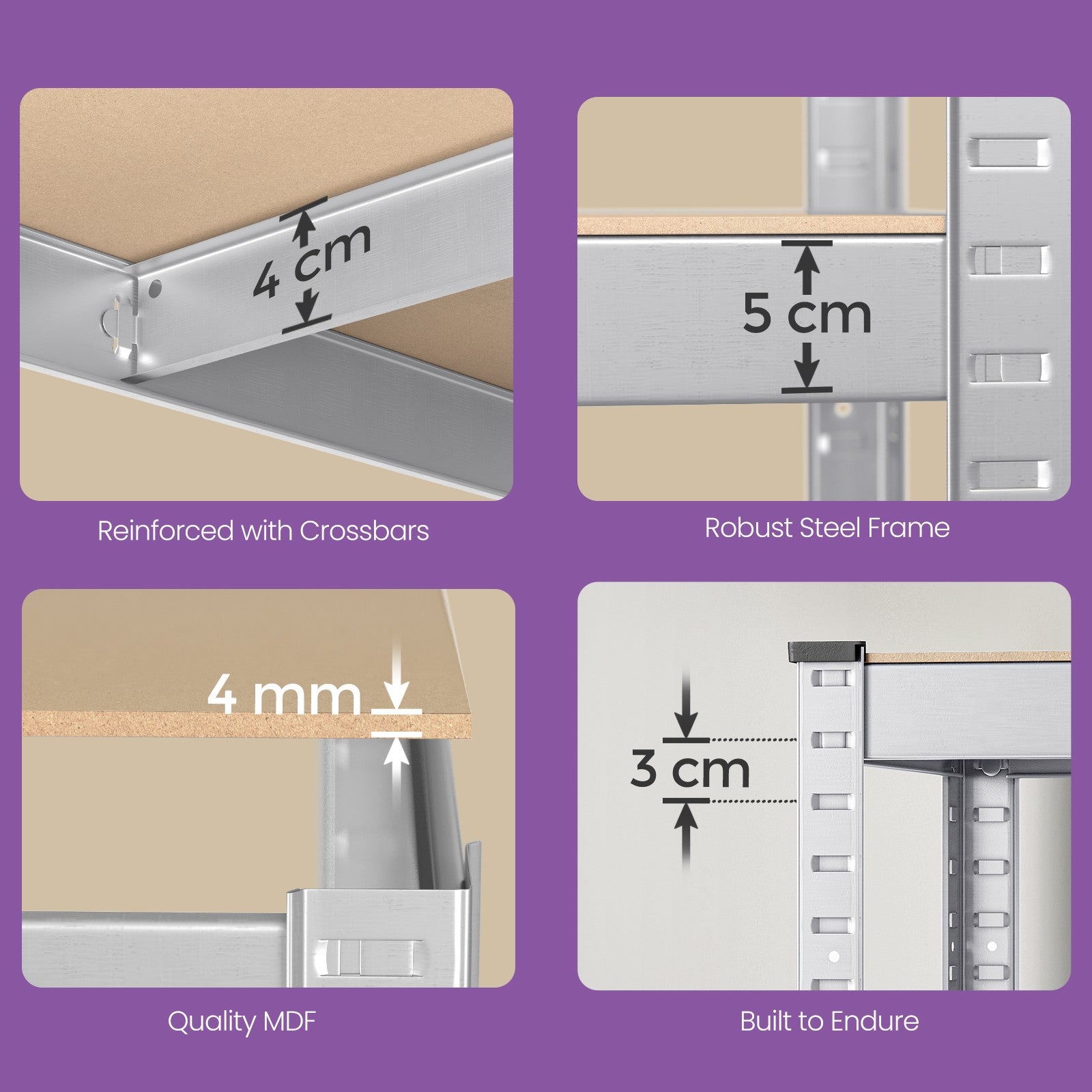 5-Tier Shelving Unit - Metal - Silver - Adjustable Shelves