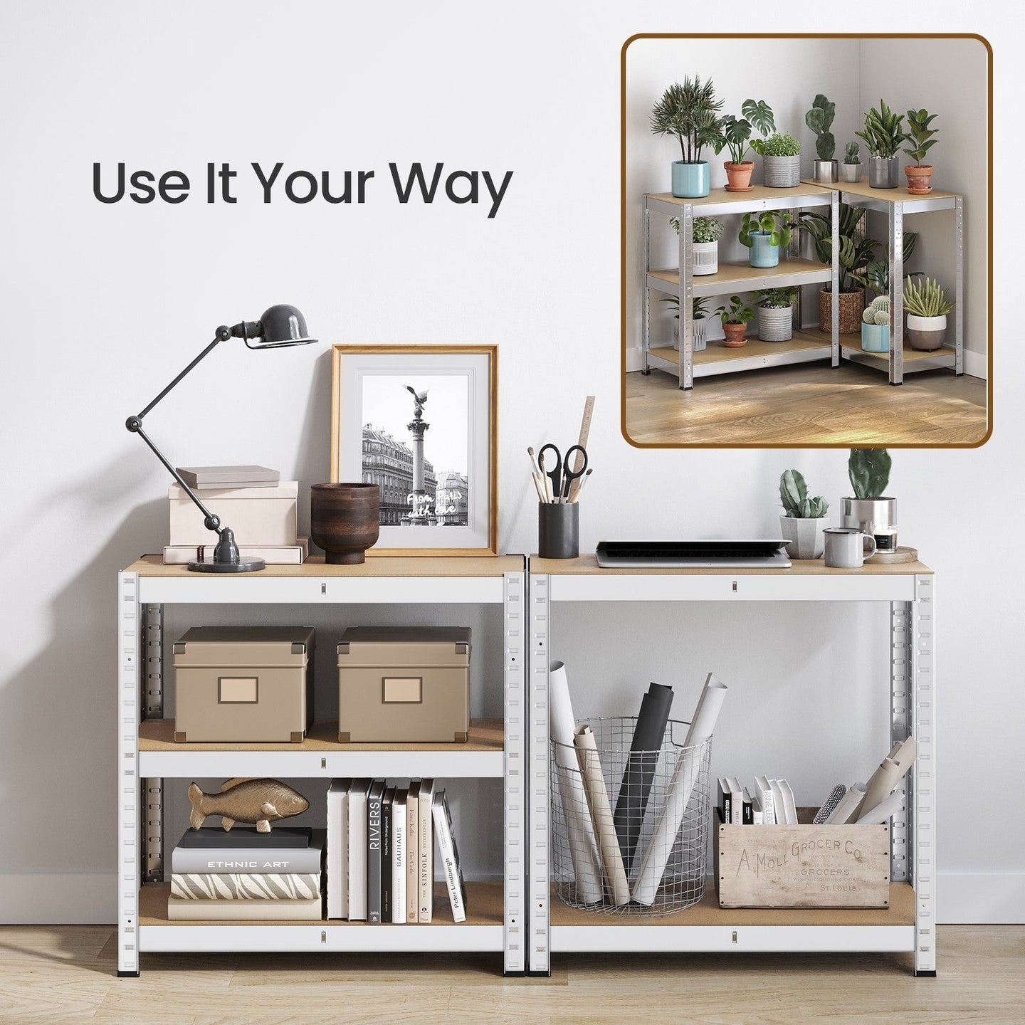5-Tier Shelving Unit - Metal - Silver - Adjustable Shelves