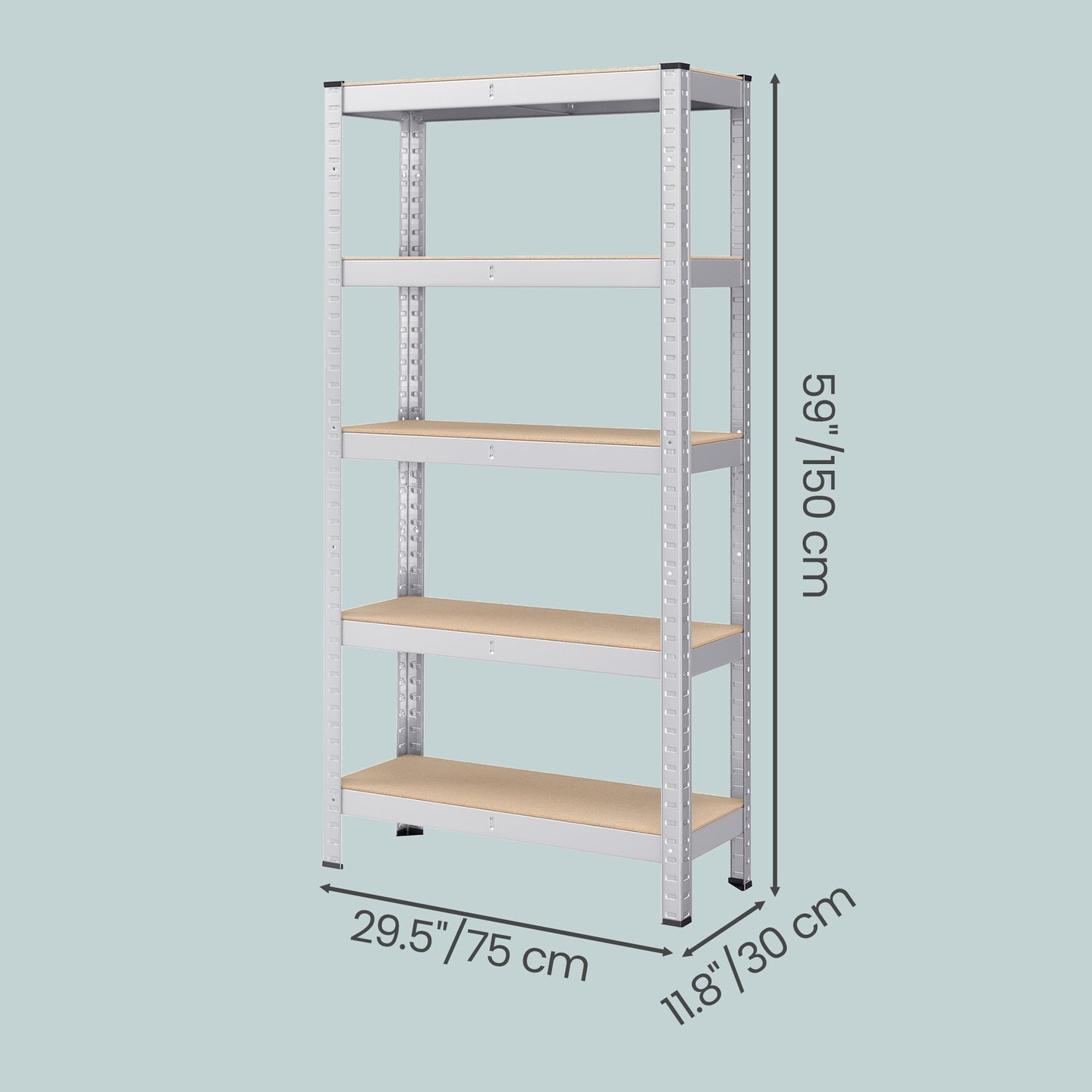 5-Tier Shelving Units Set of 2 - Power-Coated Steel Frame and MDF - Silver