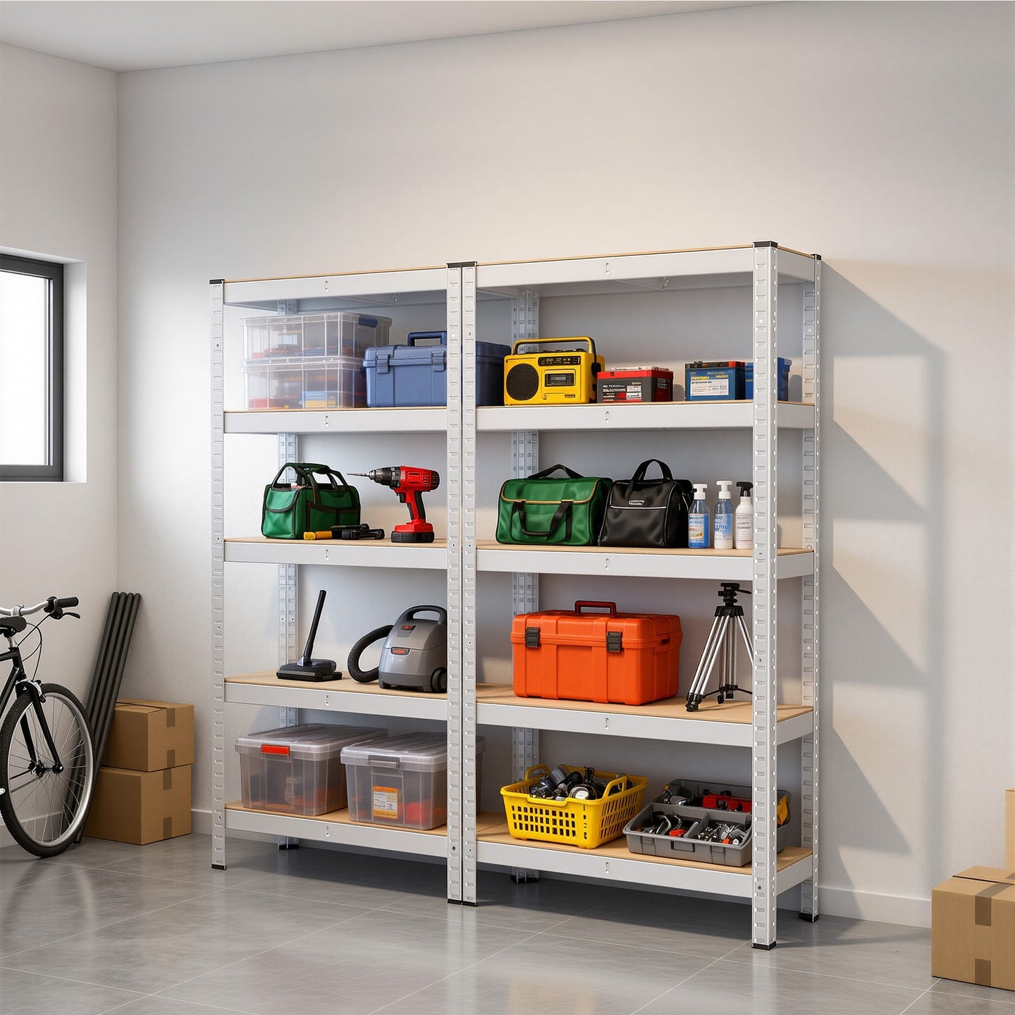 5-Tier Shelving Units Set of 2 - Power-Coated Steel Frame and MDF - Silver