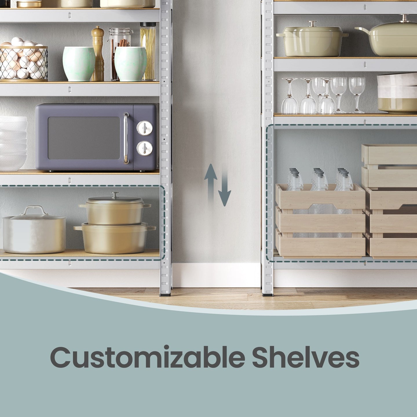 5-Tier Shelving Units Set of 2 - Power-Coated Steel Frame and MDF - Silver