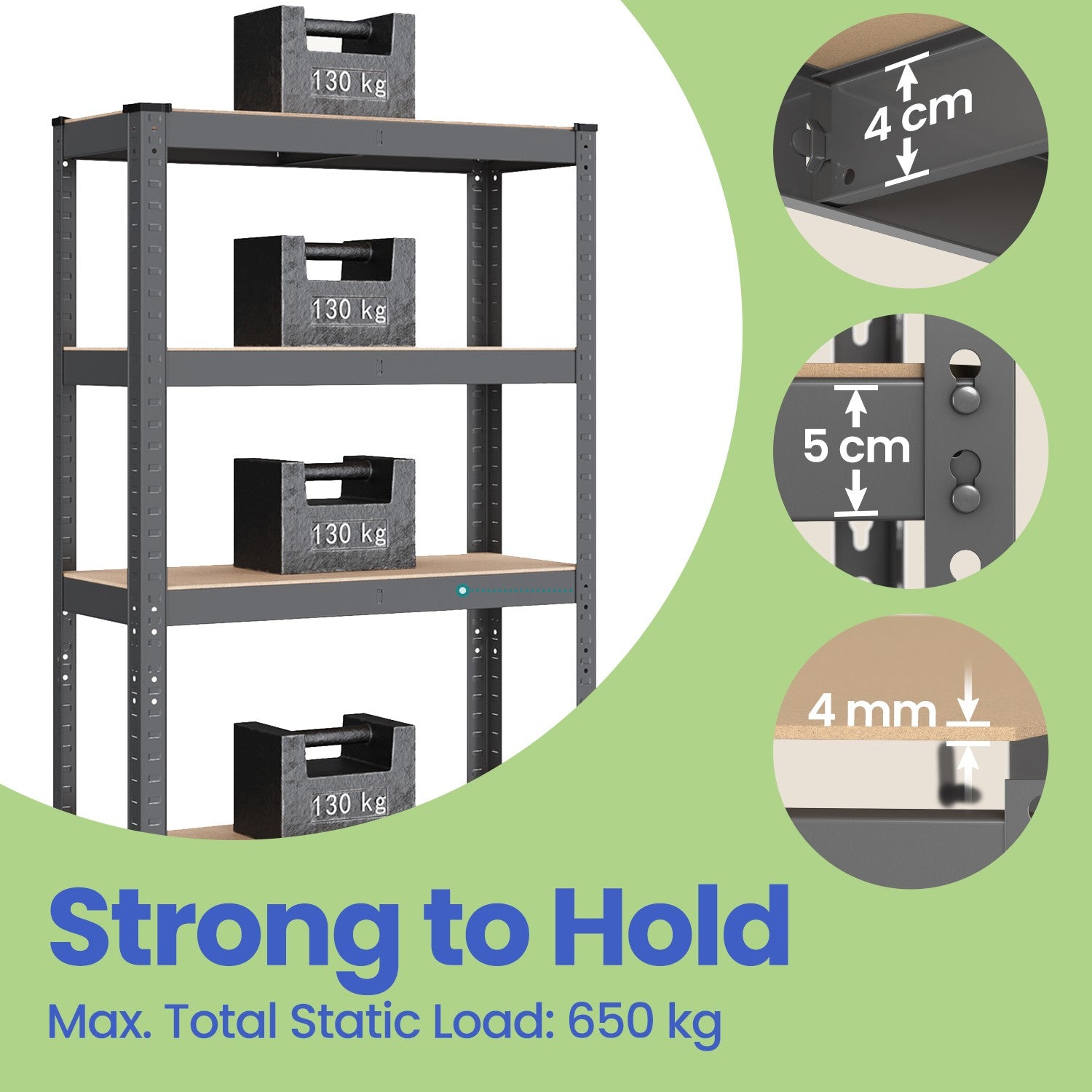 5-Tier Shelving Unit - Steel - Silver - Adjustable Shelves with 650 kg Load Capacity