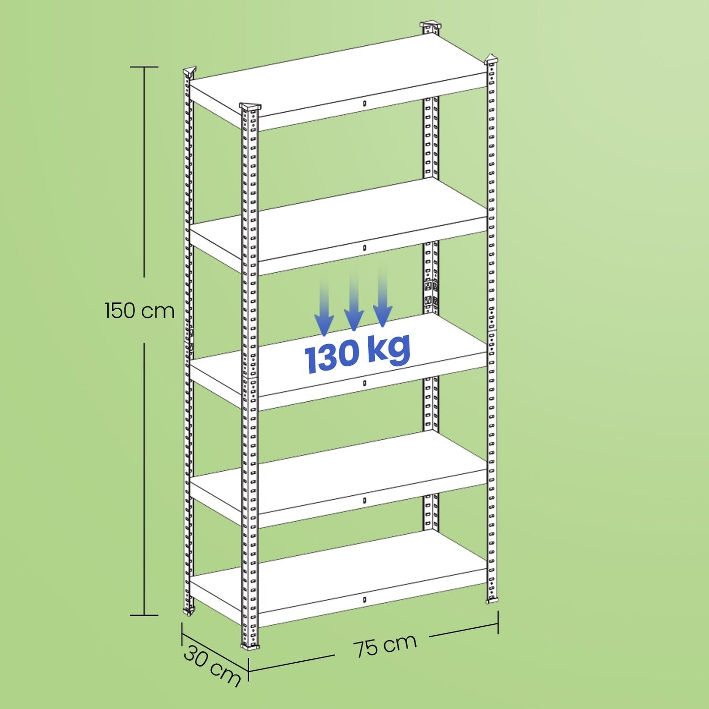 5-Tier Shelving Unit - Steel - Silver - Adjustable Shelves with 650 kg Load Capacity