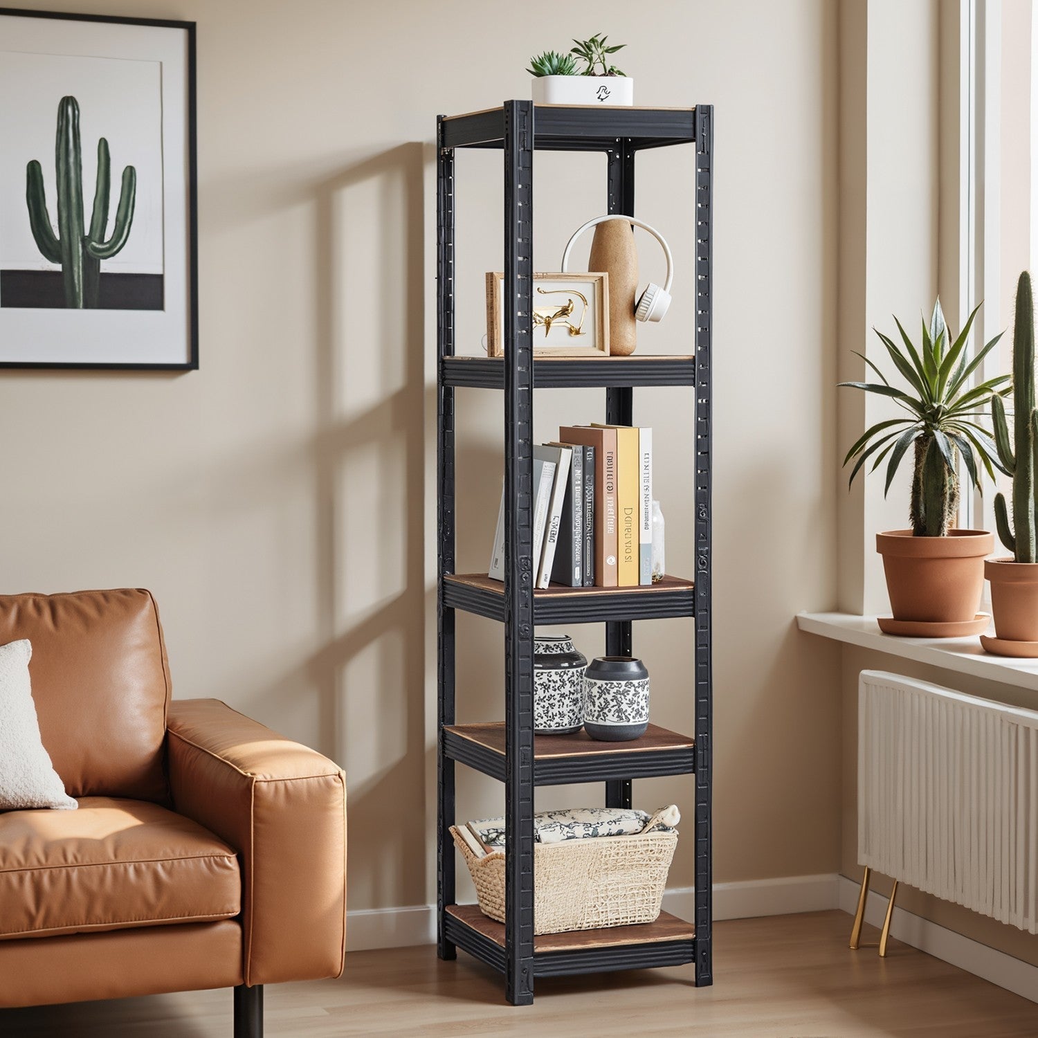 5-Tier Storage Shelf - Wood - Rustic Brown and Black