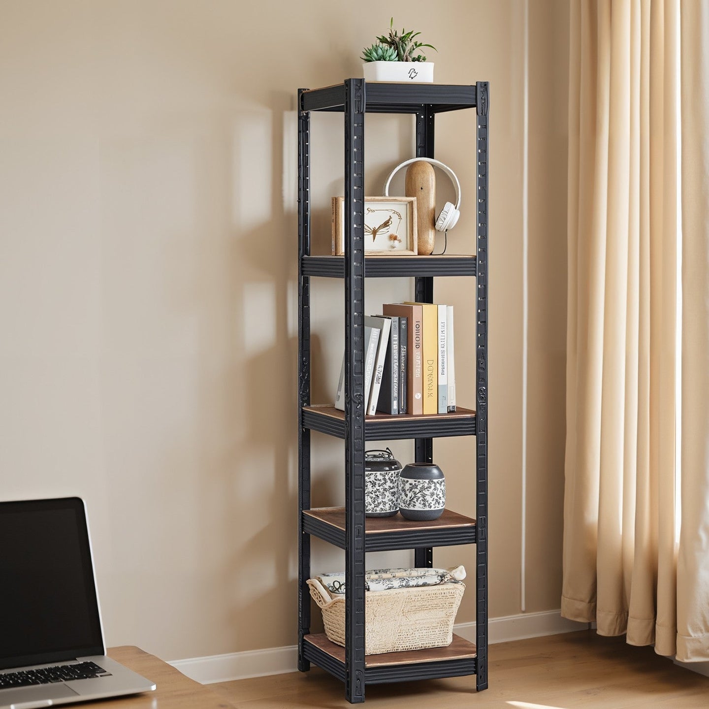 5-Tier Storage Shelf - Wood - Rustic Brown and Black