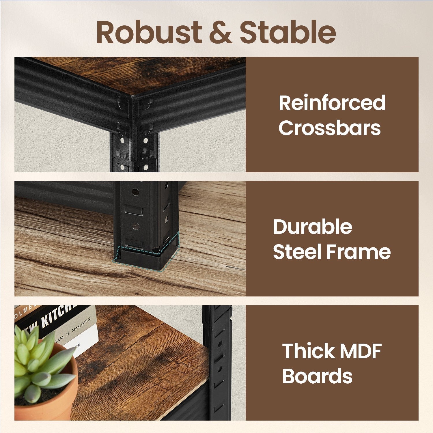 5-Tier Storage Shelf - Wood - Rustic Brown and Black