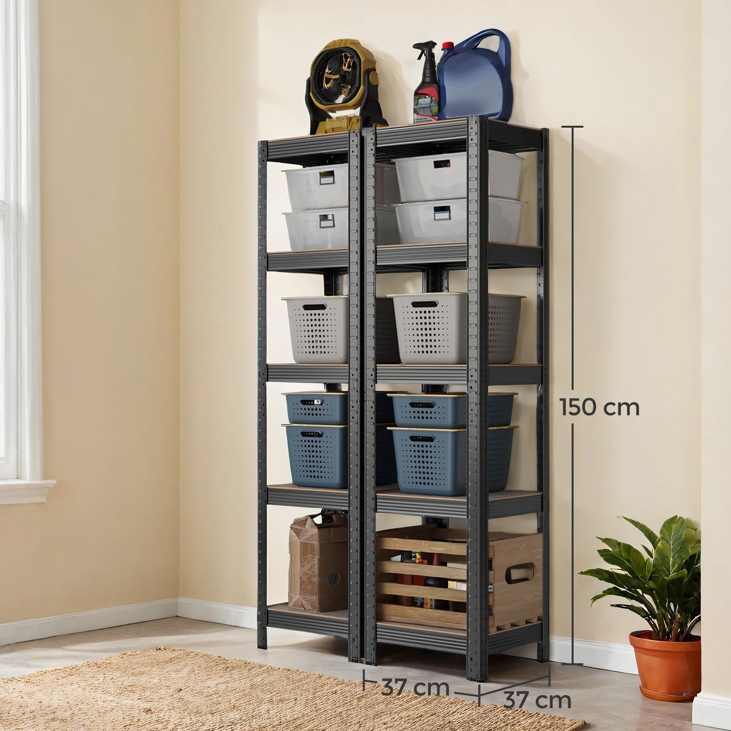 5-Tier Storage Shelf - Wood - Rustic Brown and Black