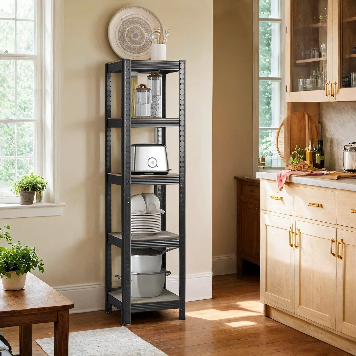 5-Tier Storage Shelf - Wood - Rustic Brown and Black