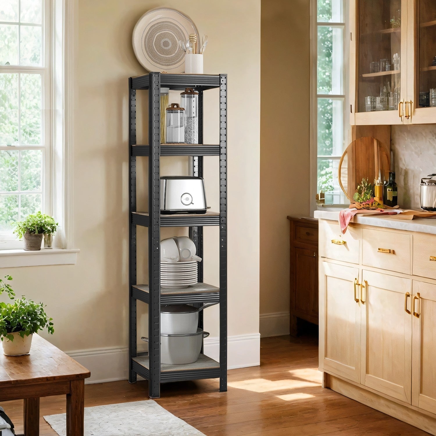 5-Tier Storage Shelf - Wood - Rustic Brown and Black