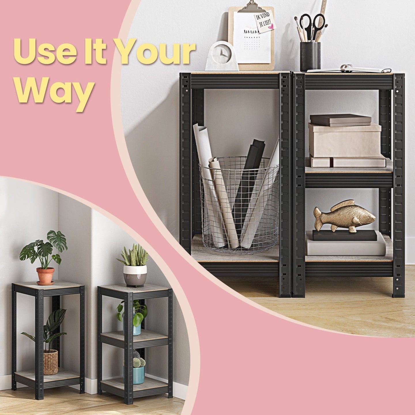 5-Tier Storage Shelf - Wood - Rustic Brown and Black