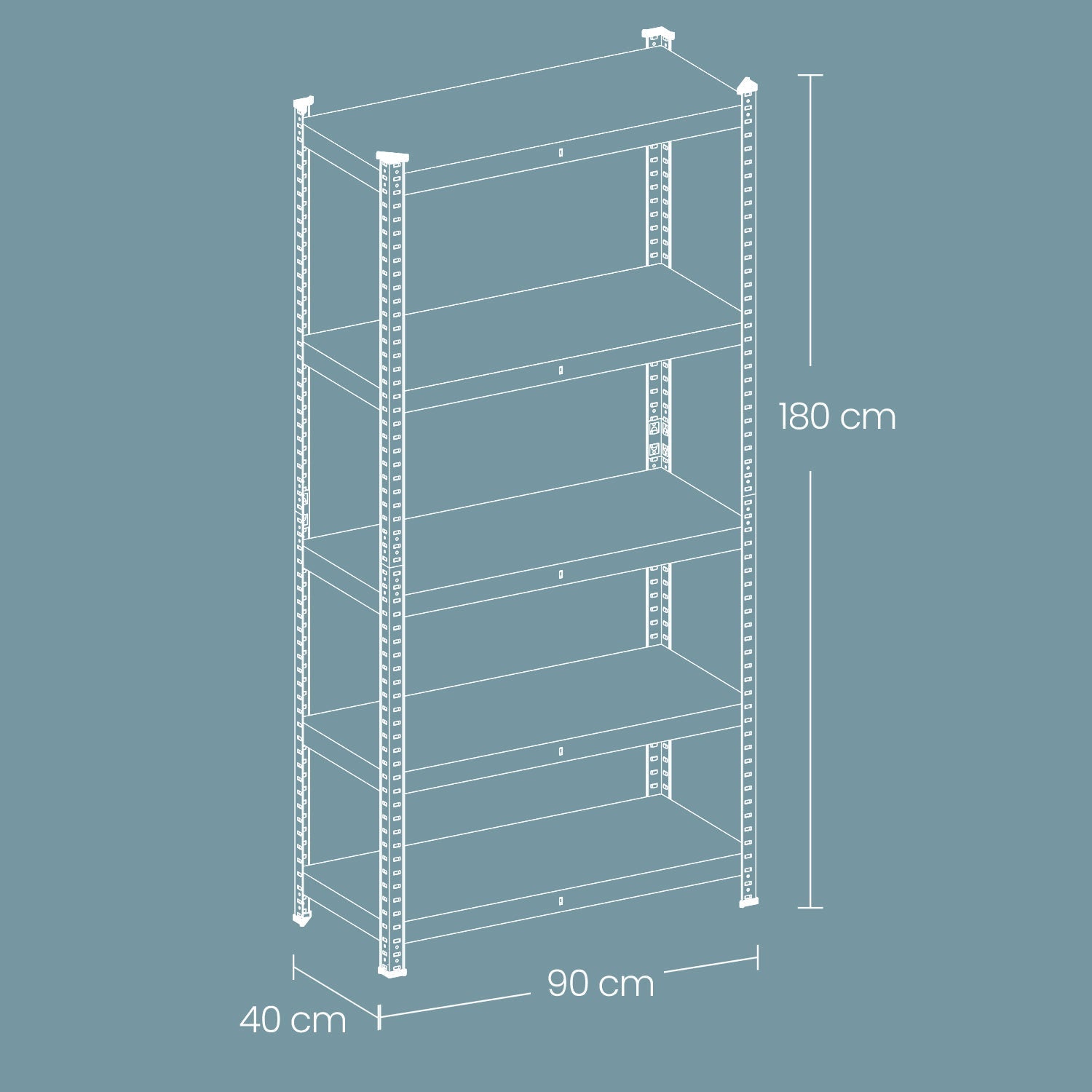 5-Tier Shelving Unit - Steel - Silver - Adjustable