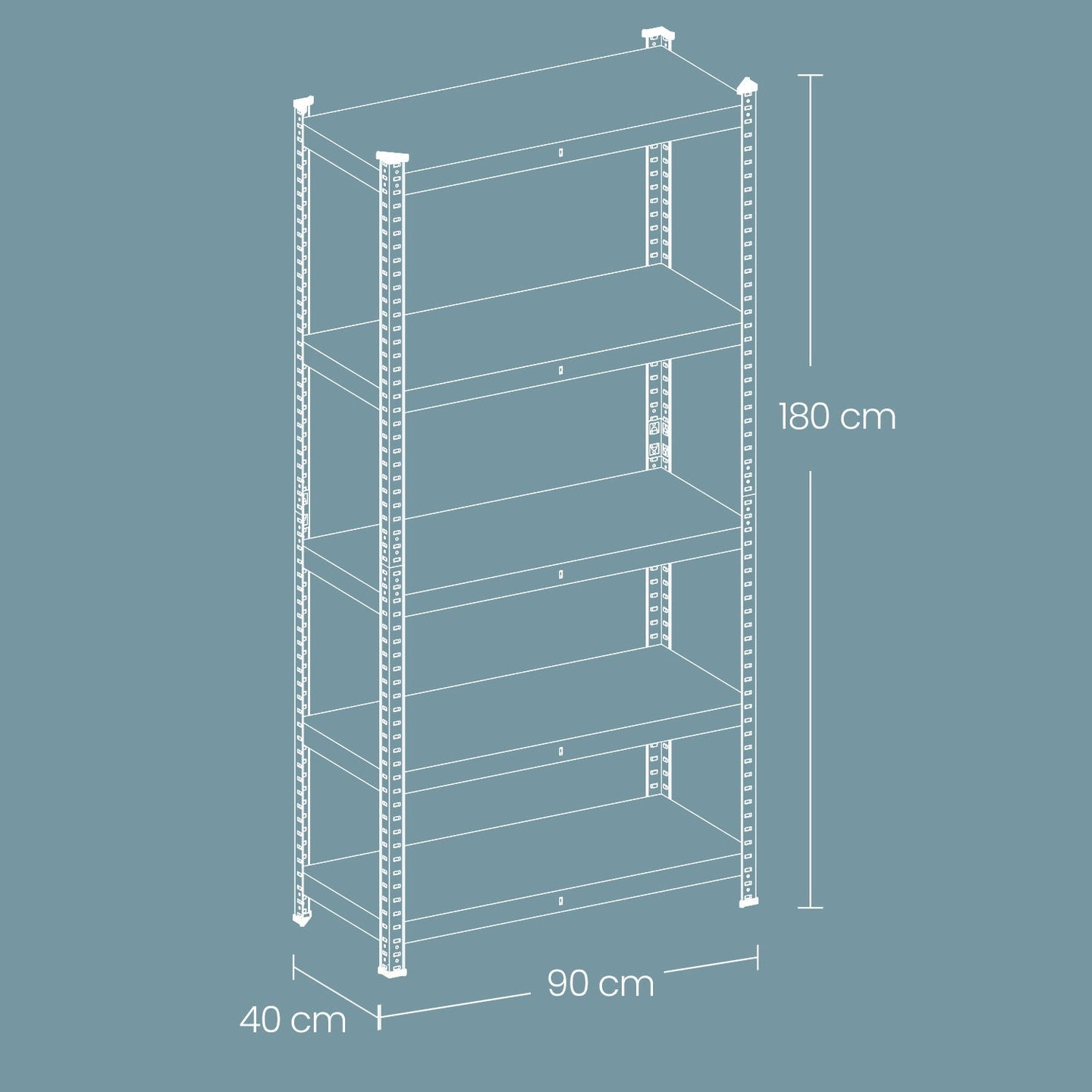 5-Tier Shelving Unit - Steel - Silver - Adjustable