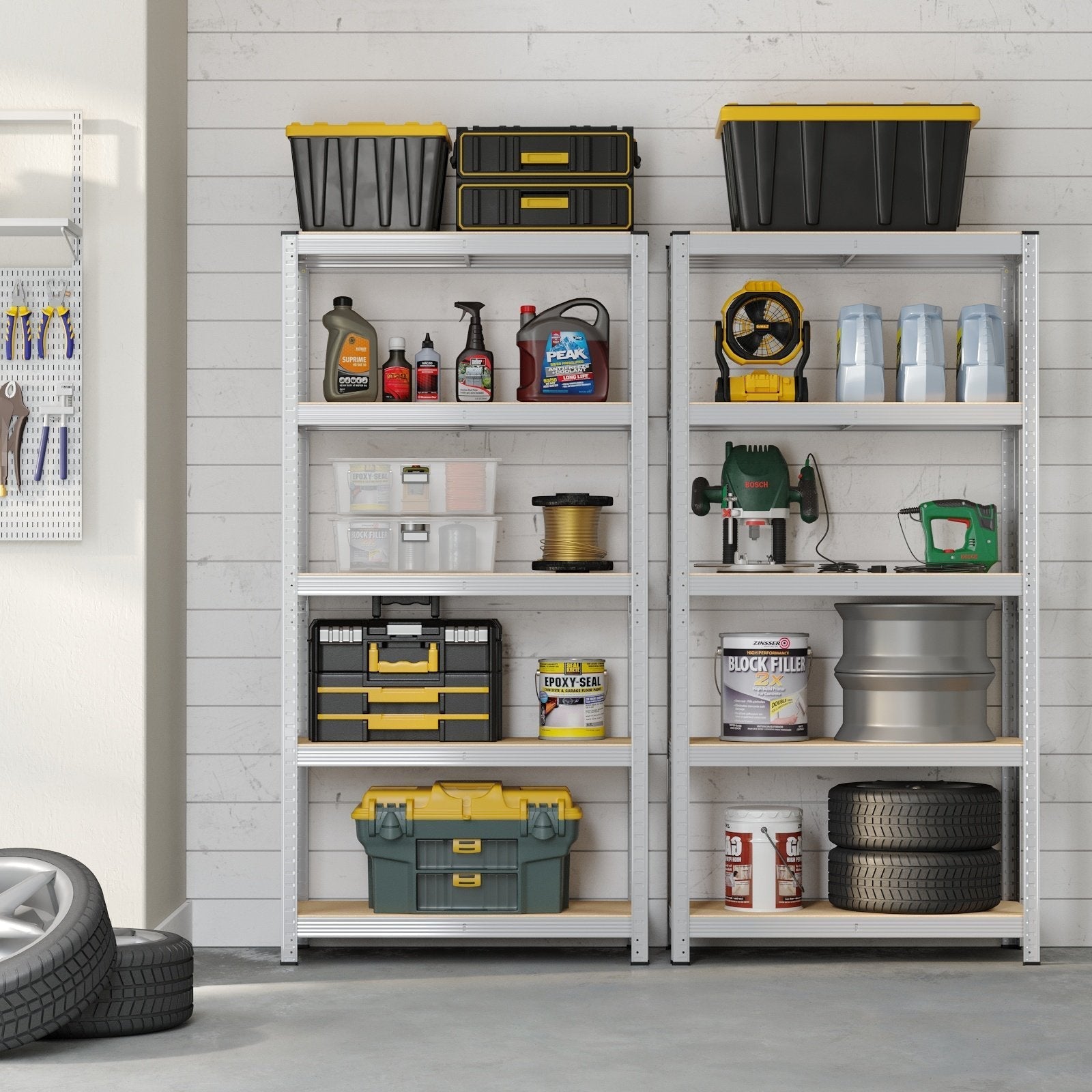 Garage Storage Shelving - Metal - Silver - Set of 2