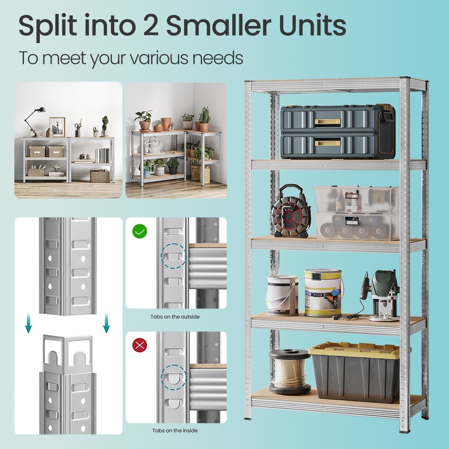 Garage Storage Shelving - Metal - Silver - Set of 2