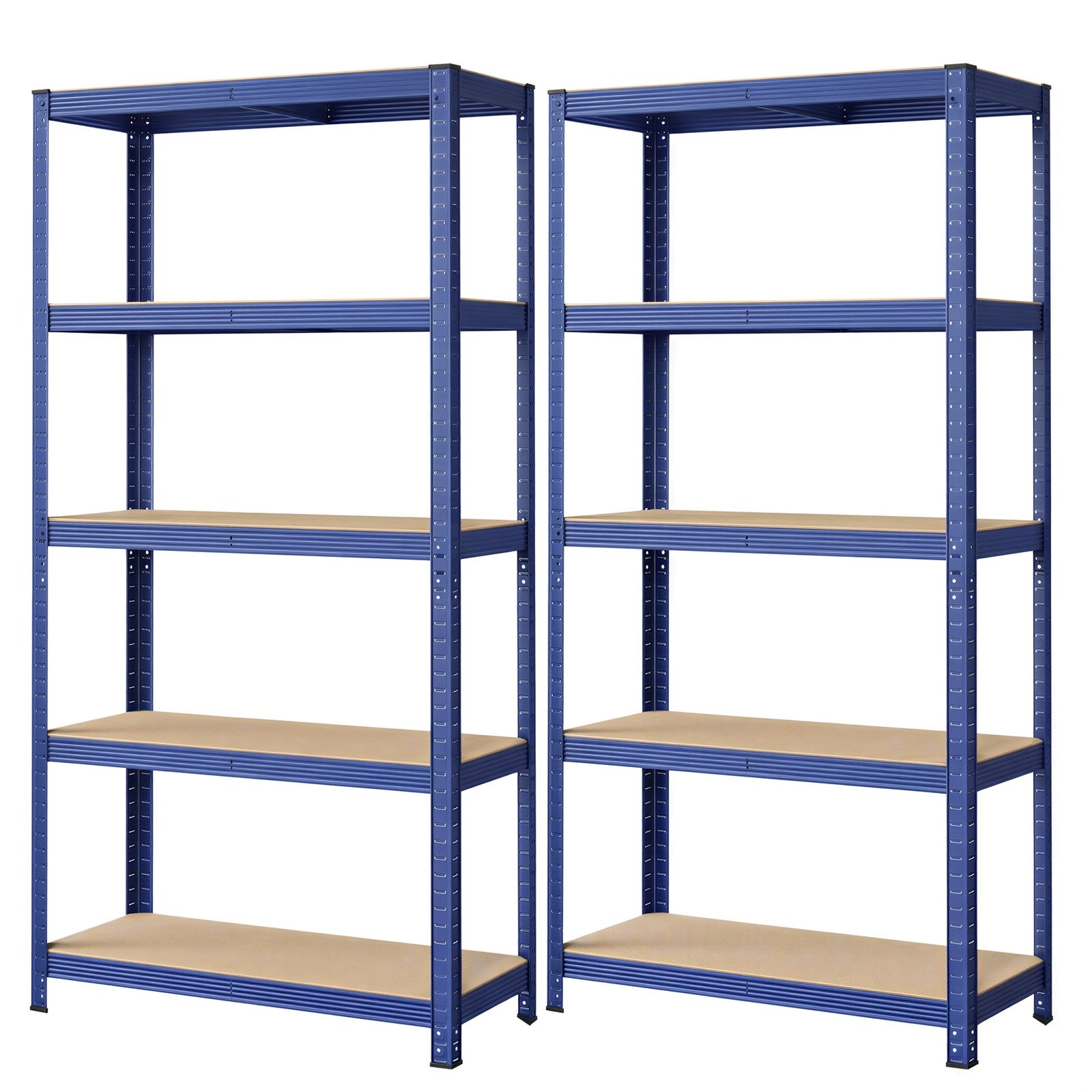 5-Tier Shelving Units Set of 2 - Power-Coated Steel Frame and MDF - Blue