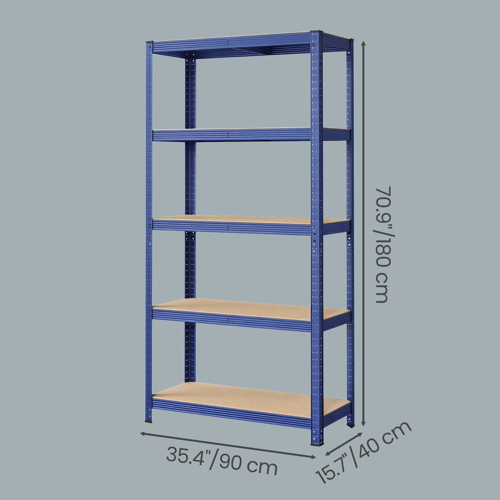 5-Tier Shelving Units Set of 2 - Power-Coated Steel Frame and MDF - Blue