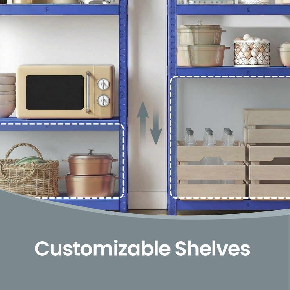 5-Tier Shelving Units Set of 2 - Power-Coated Steel Frame and MDF - Blue