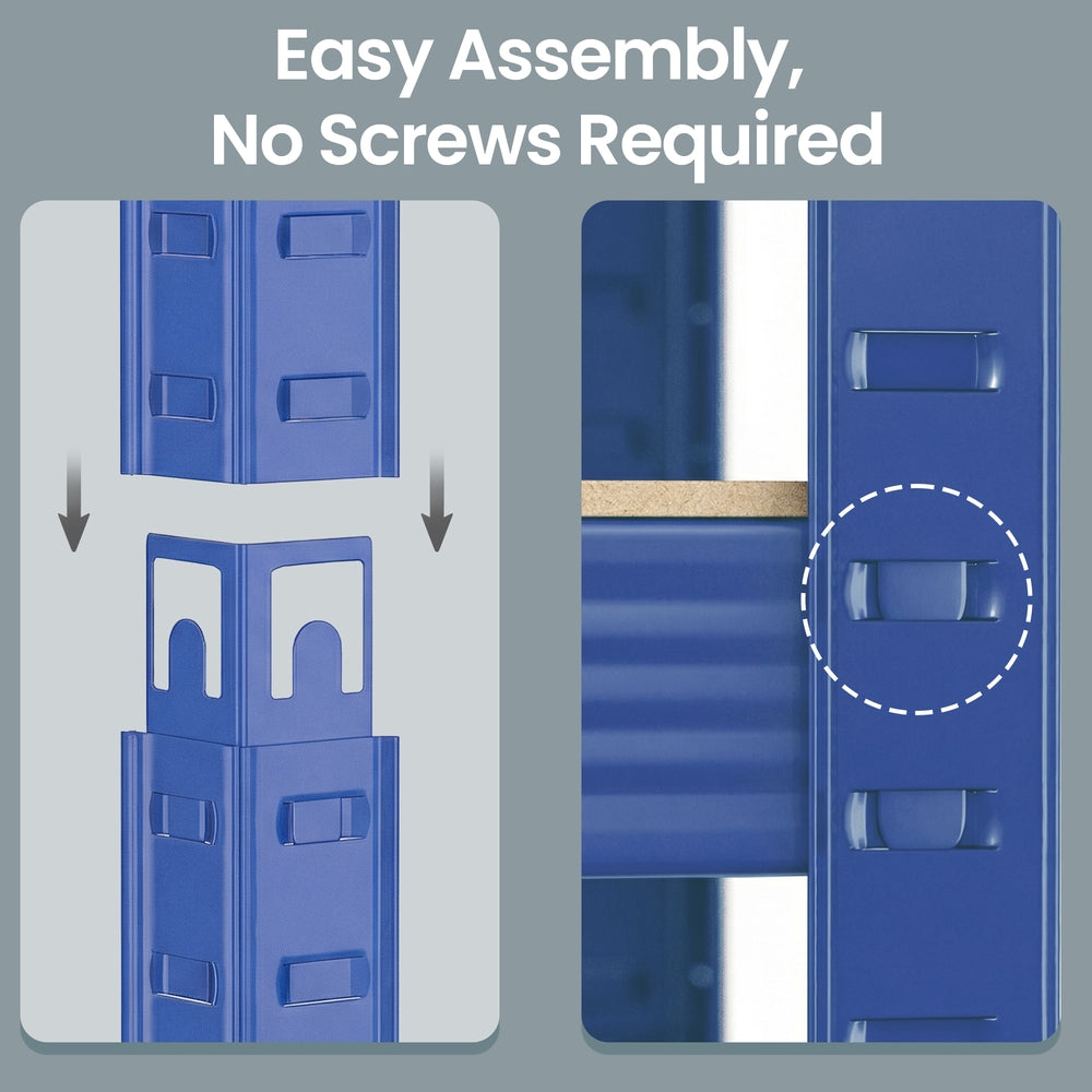 5-Tier Shelving Units Set of 2 - Power-Coated Steel Frame and MDF - Blue