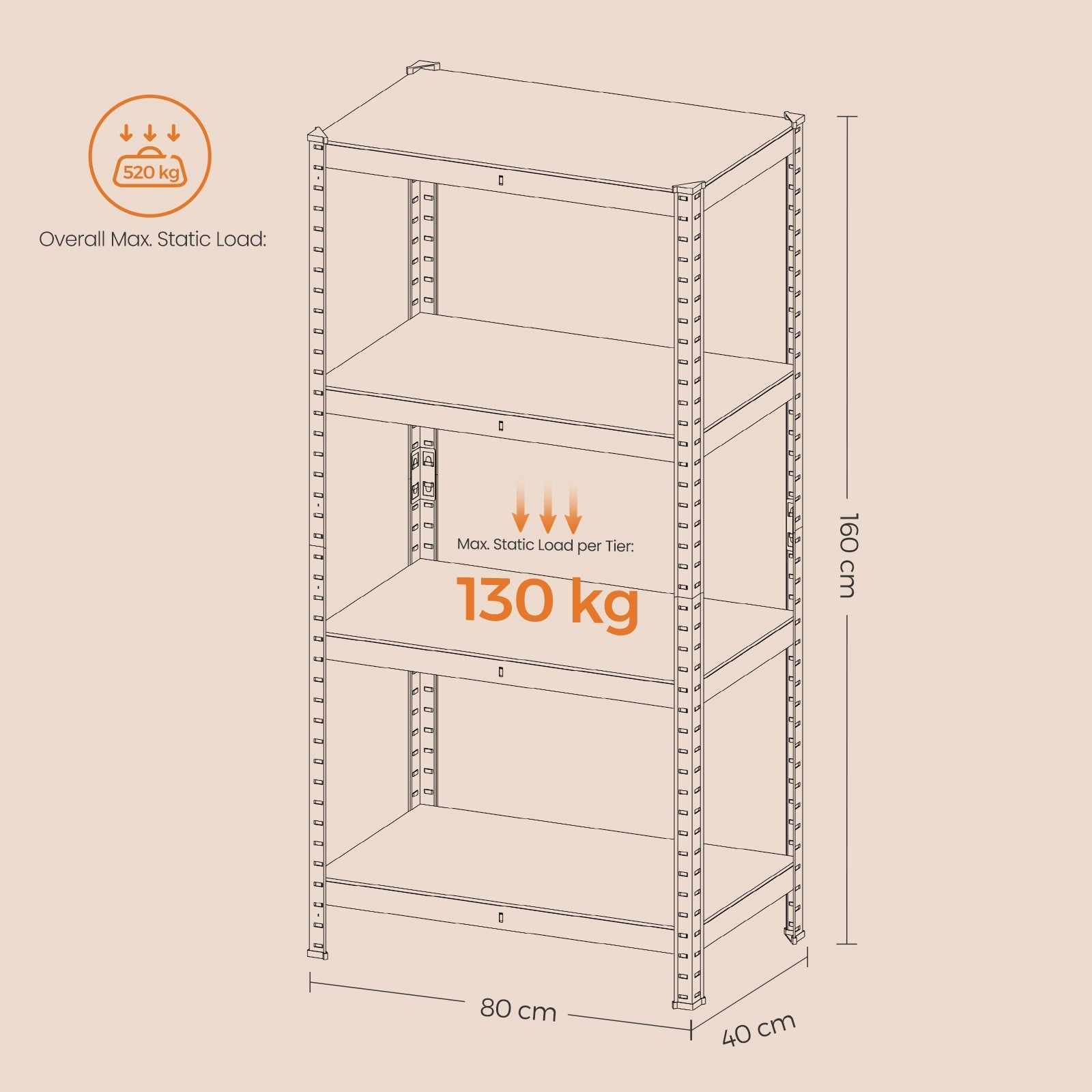 4-Tier Shelving Unit - 520 kg Load Capacity - Steel - Blue