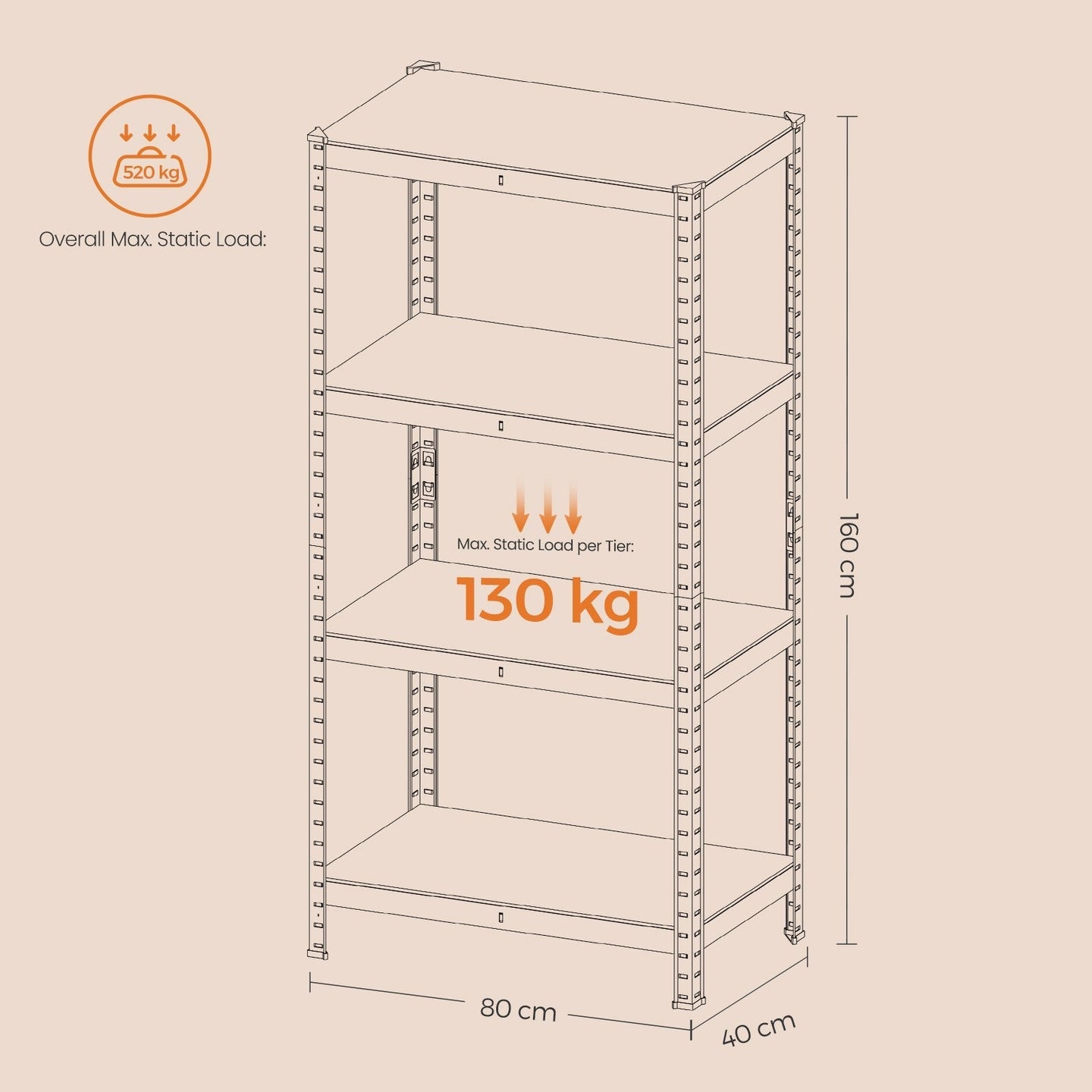 4-Tier Shelving Unit - 520 kg Load Capacity - Steel - Blue