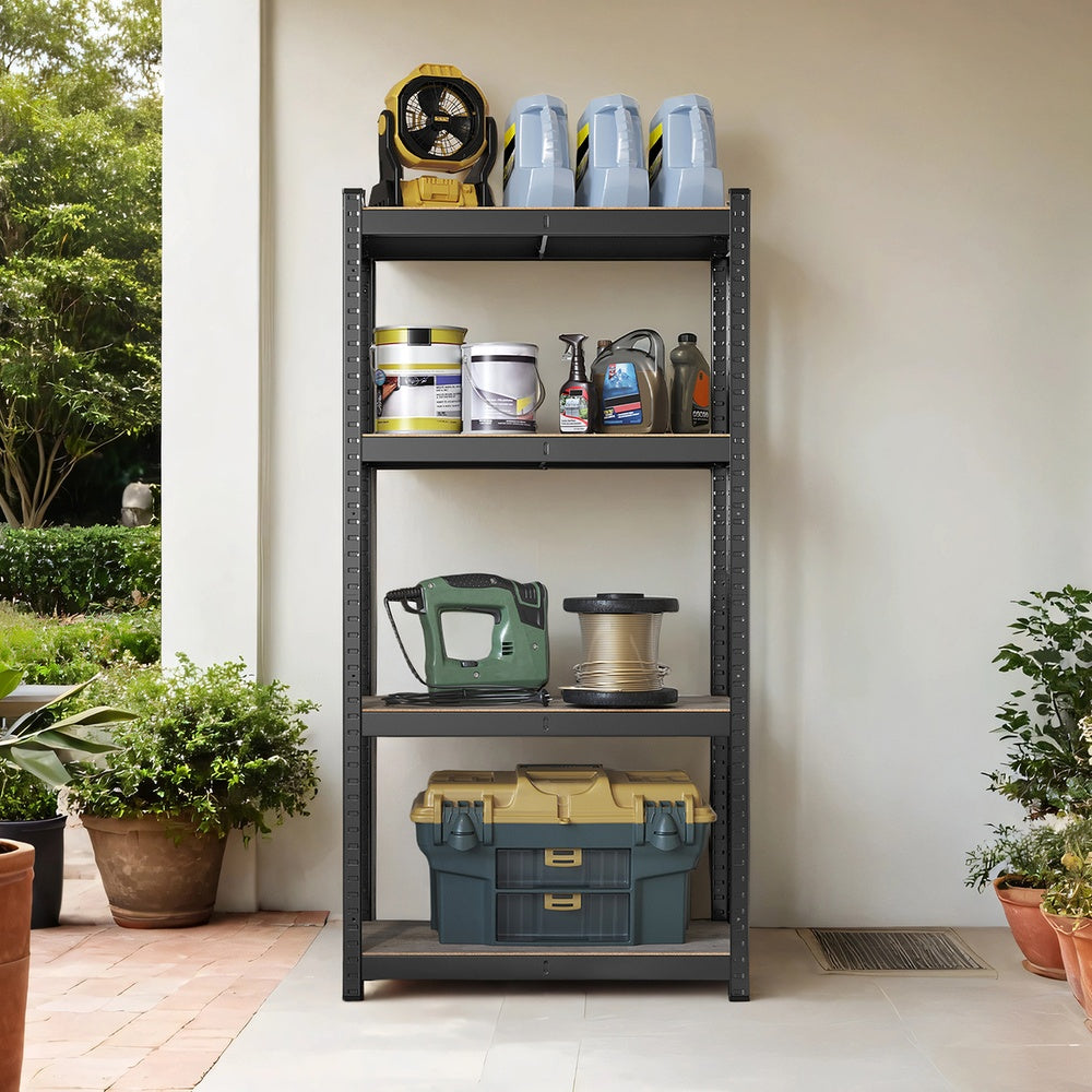 4-Tier Shelving Unit - Steel Frame and MDF - Greige And Black