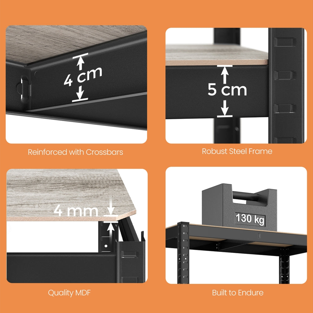 4-Tier Shelving Unit - Steel Frame and MDF - Greige And Black