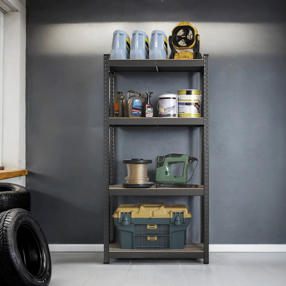 4-Tier Shelving Unit - Steel Frame and MDF - Greige And Black