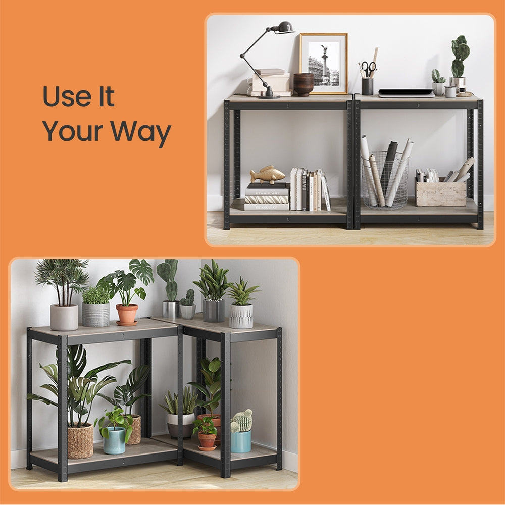 4-Tier Shelving Unit - Steel Frame and MDF - Greige And Black