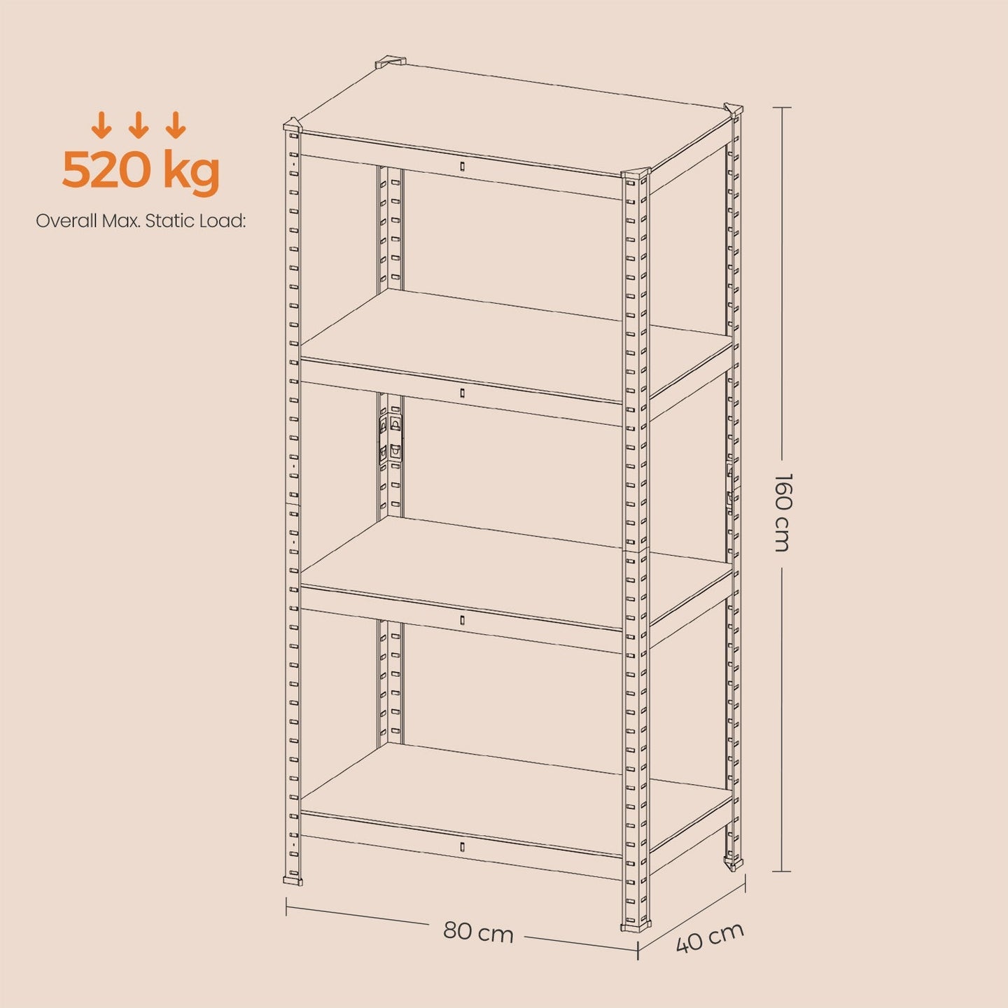 4-Tier Shelving Unit - 520 kg Load Capacity - Steel - Blue