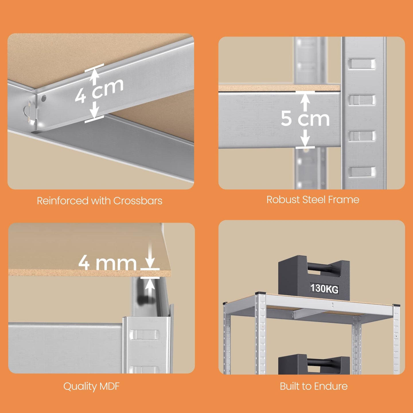 4-Tier Garage Storage Shelving - Steel - Silver
